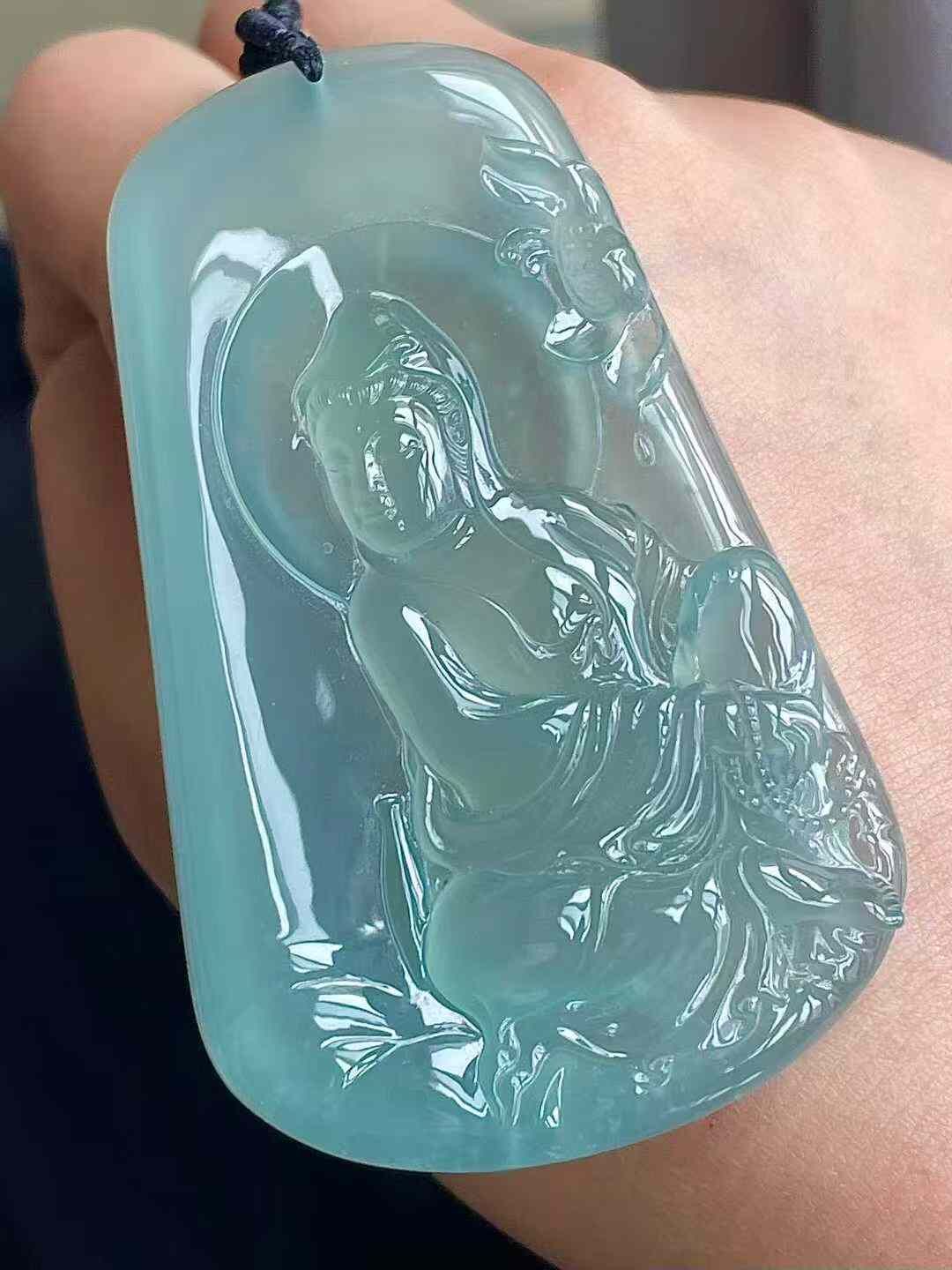 翡翠高冰天空藍自在觀音吊墜,天然翡翠A玉, 緬甸玉, Jade, Jadeite
