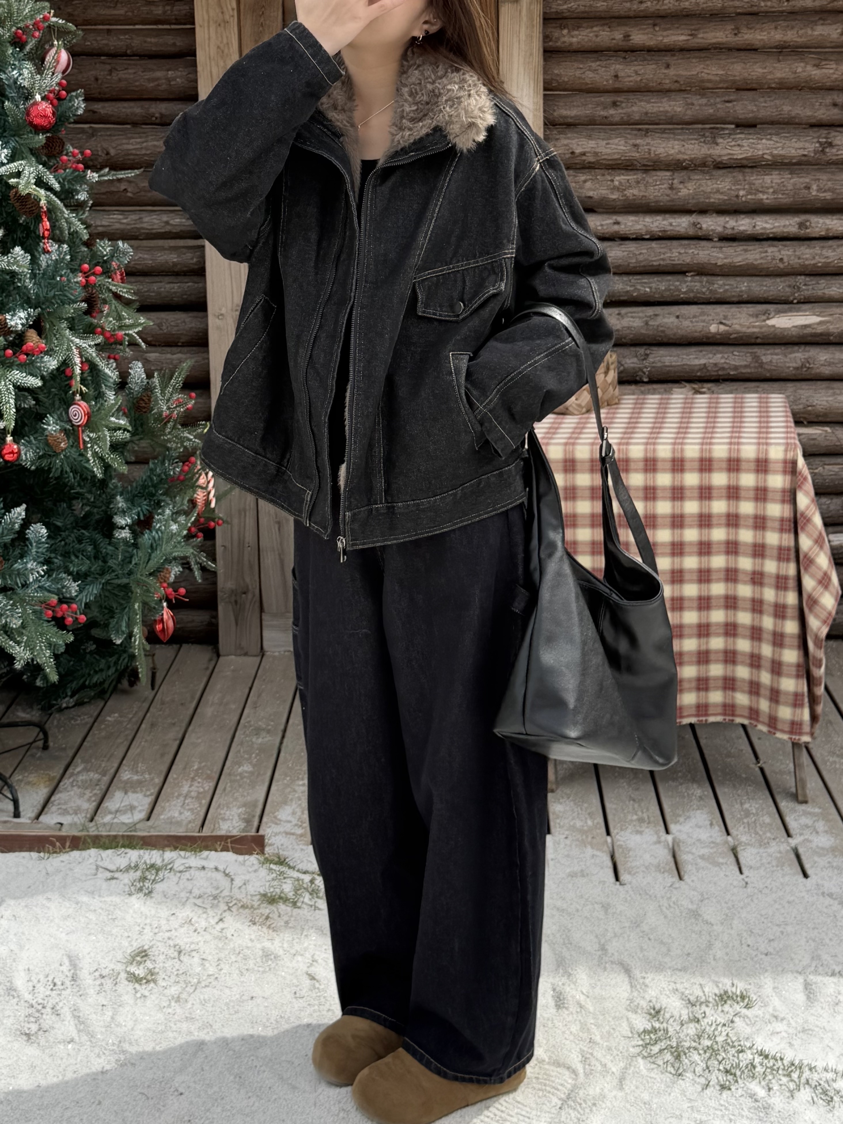 毛毛領寶寶絨牛仔外套