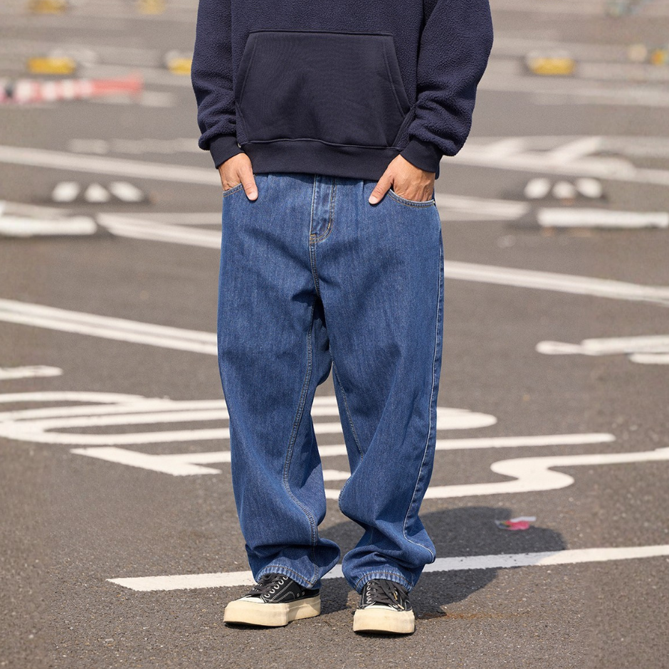 秋冬必備【加絨保暖】復古水洗微錐牛仔褲