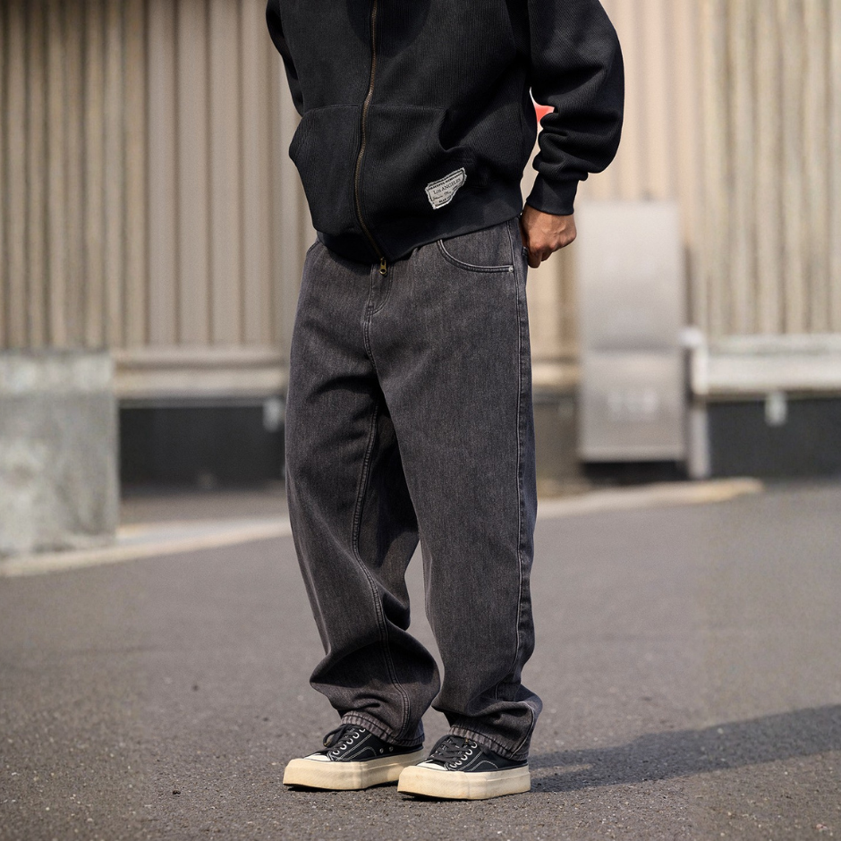 秋冬必備【加絨保暖】復古水洗微錐牛仔褲