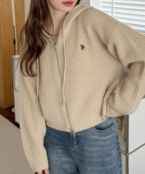 <限時預購> U.S. POLO ASSN. X Ada. 短版雙拉鍊針織連帽衫 四色