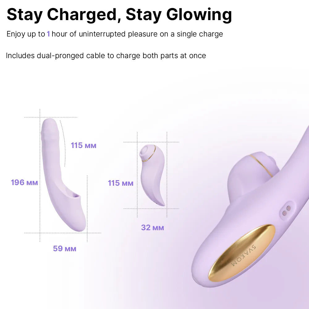 SVAKOM DuoGlow 抽插連旋轉滾珠按摩棒 配可分拆式陰蒂拍打按摩器 - 丁香紫色