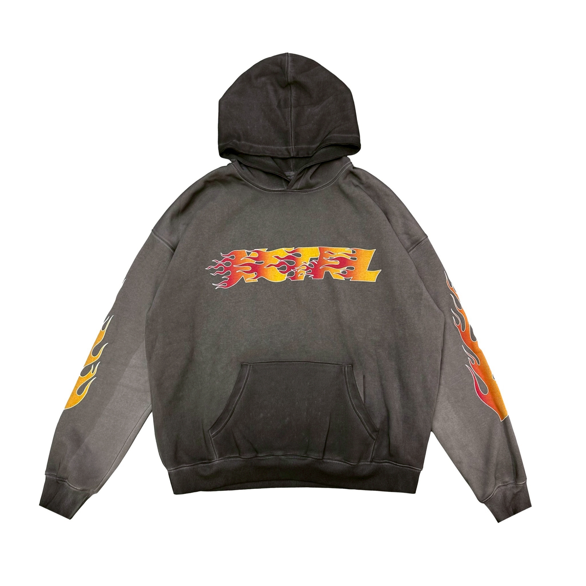 XCTRL 火焰寬版帽T-水洗灰