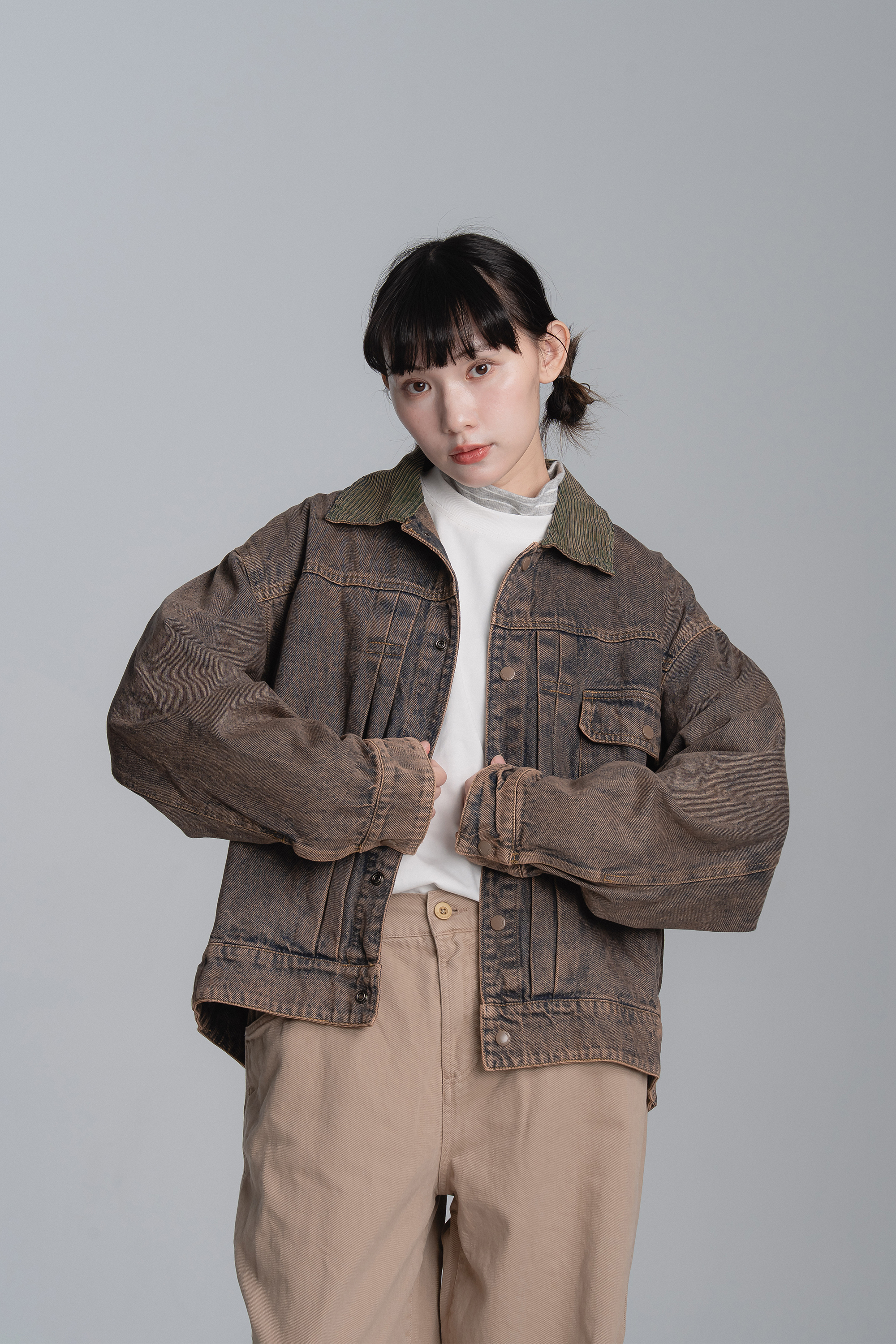 復古拼領別針牛仔外套 2色