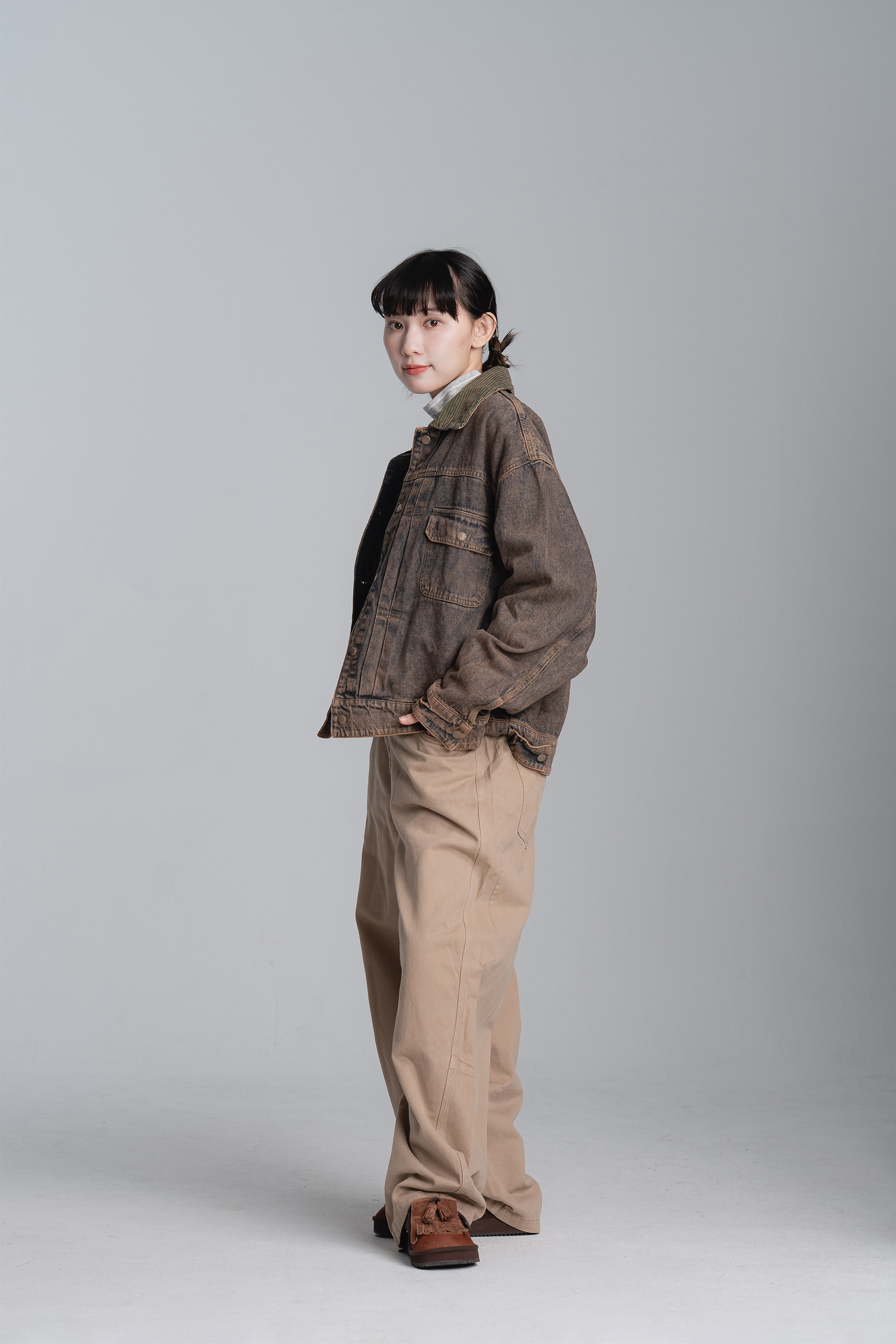 復古拼領別針牛仔外套 2色