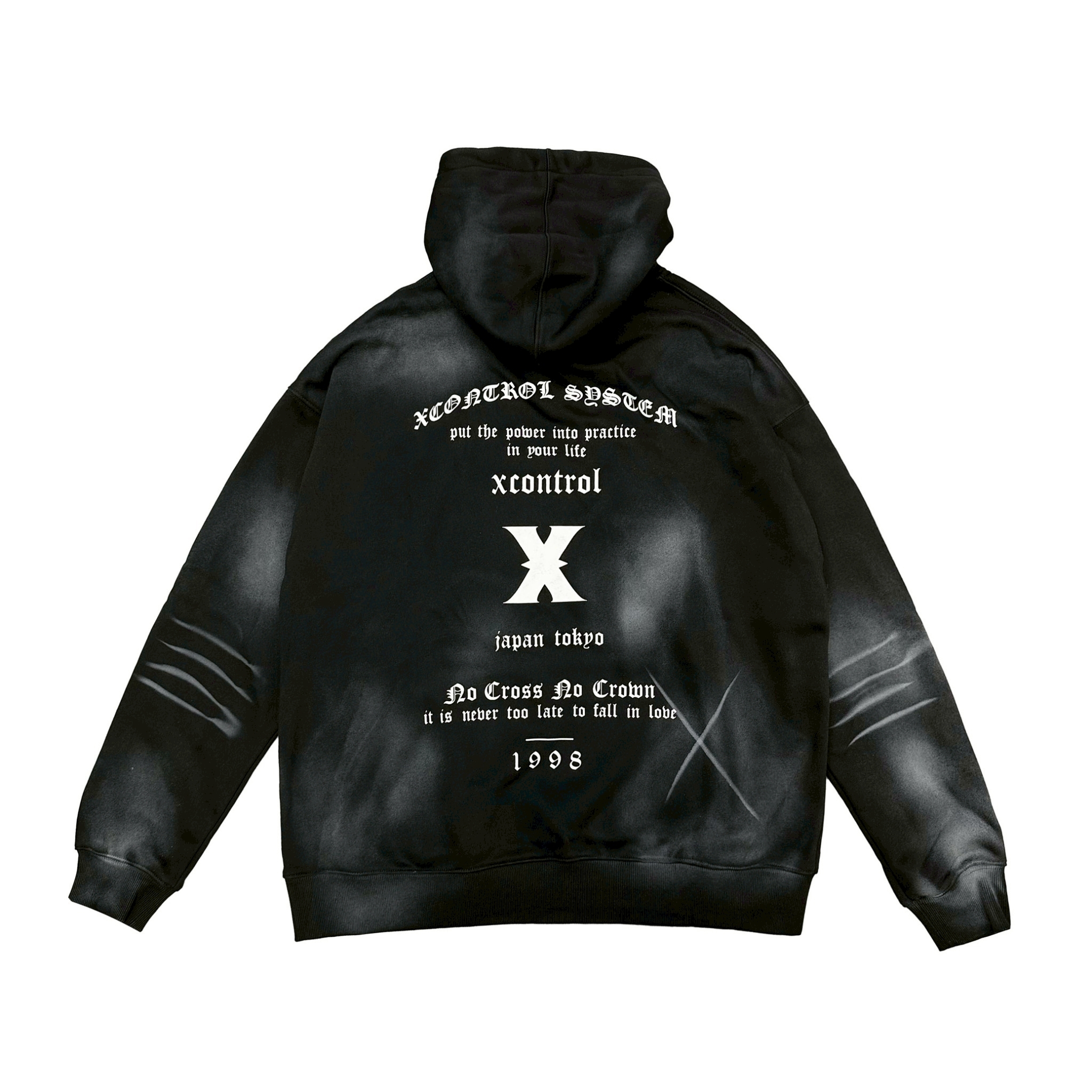 XCTRL 歌德仿舊挑染寬版帽T-黑