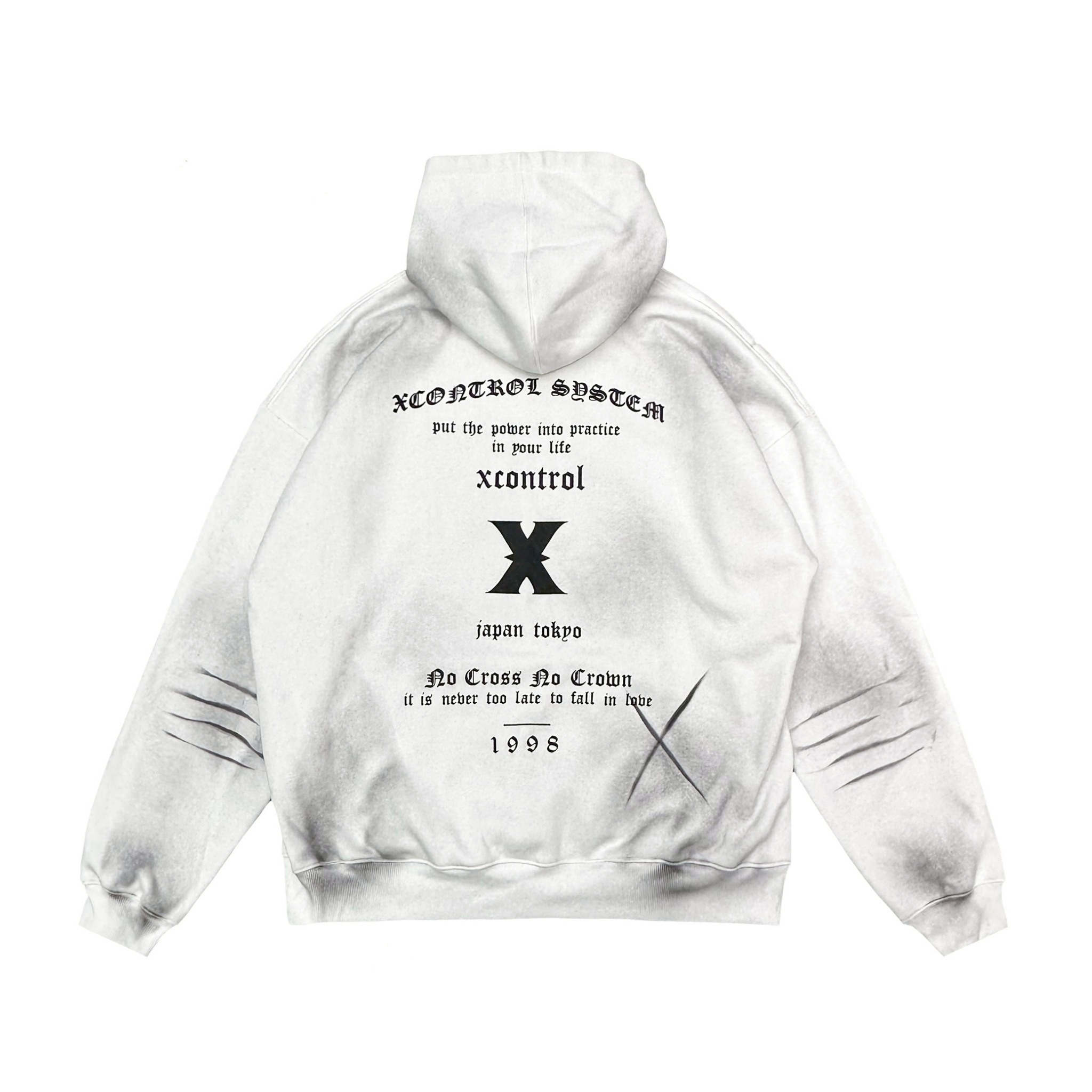 XCTRL 歌德仿舊挑染寬版帽T-白