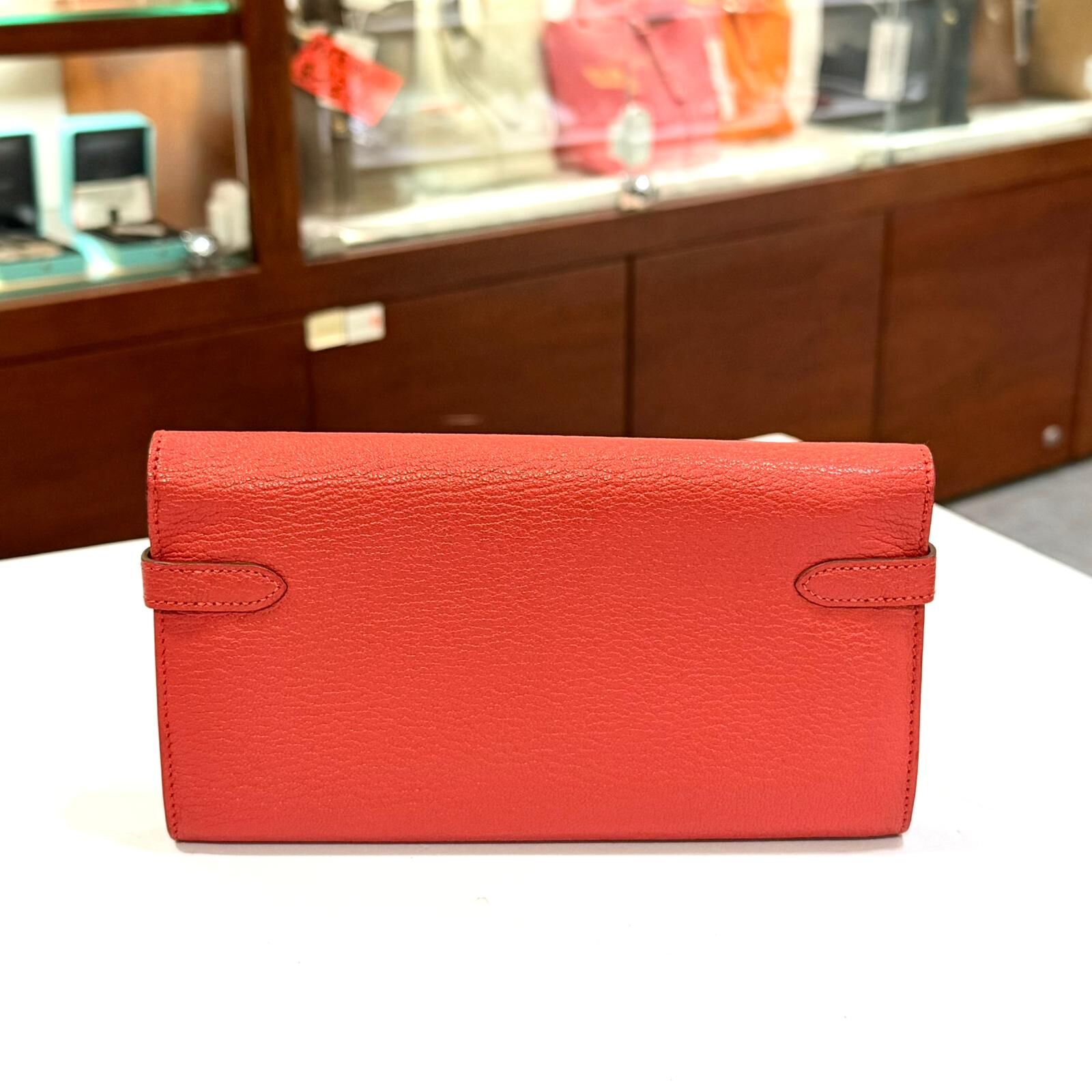 98%NEW二手HEREMS KELLY LONG  WALLET 紅色金扣 山羊皮 A刻 #愛馬士凱利長銀包 #兩年免費保養 #香榭站正品