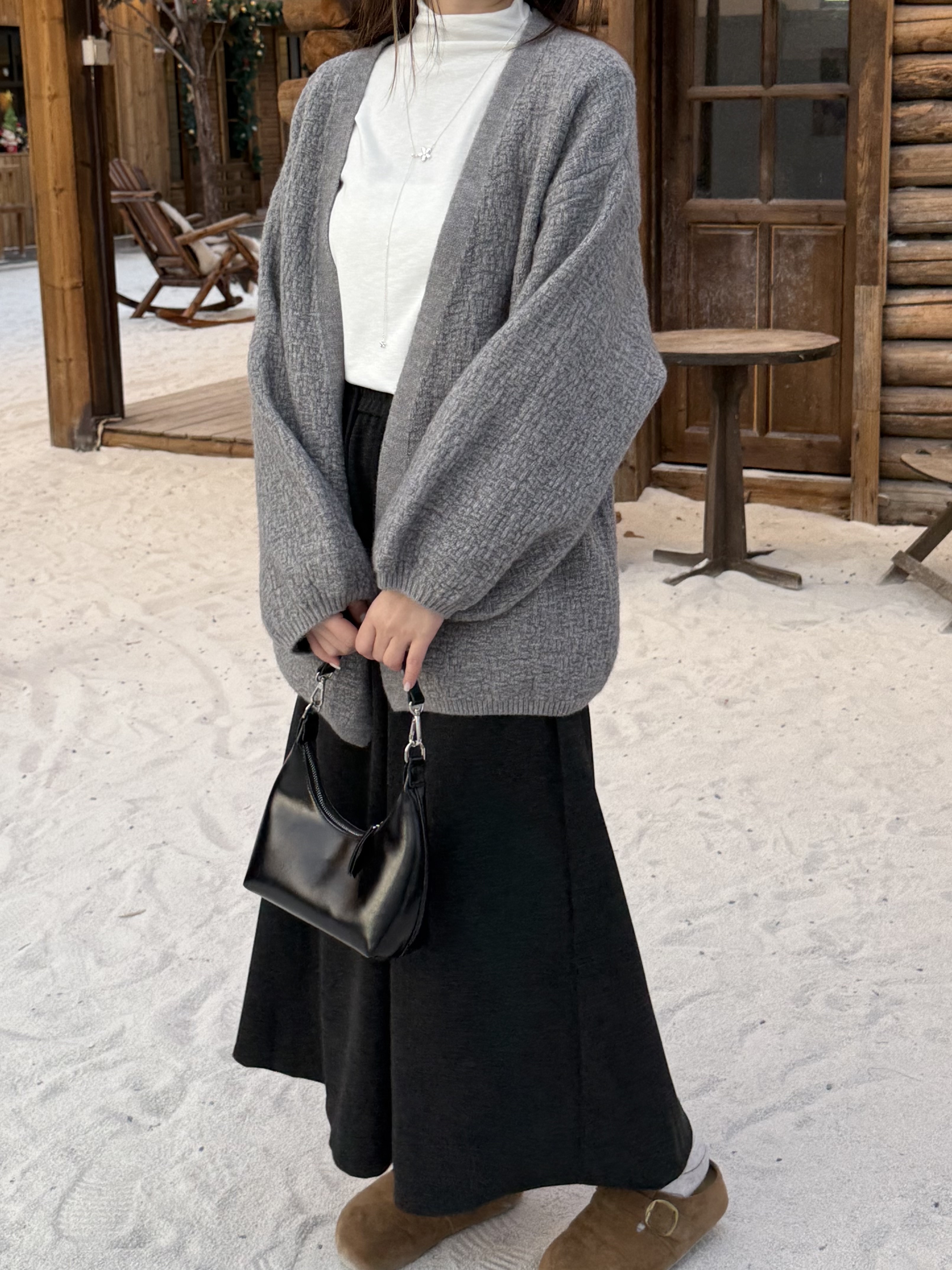 燈籠袖長版開衫外套