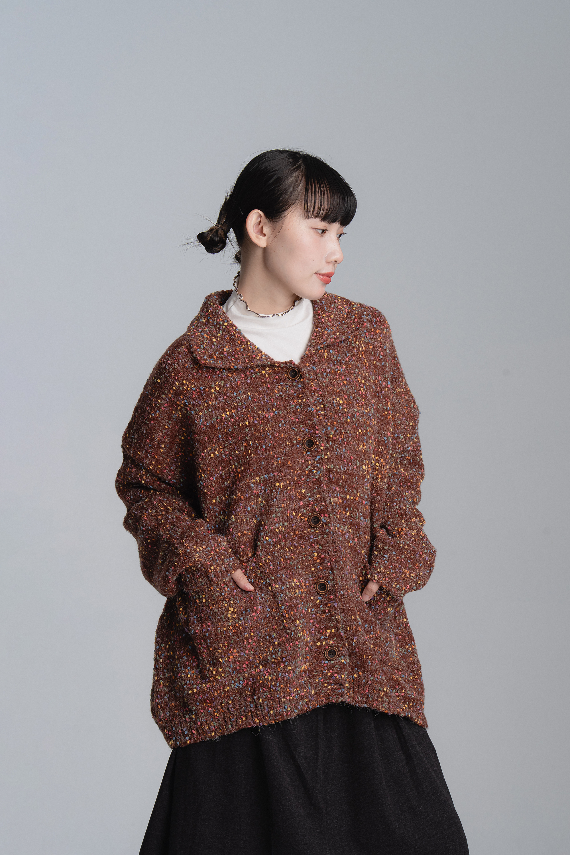 復古彩針織翻領毛衣 3色