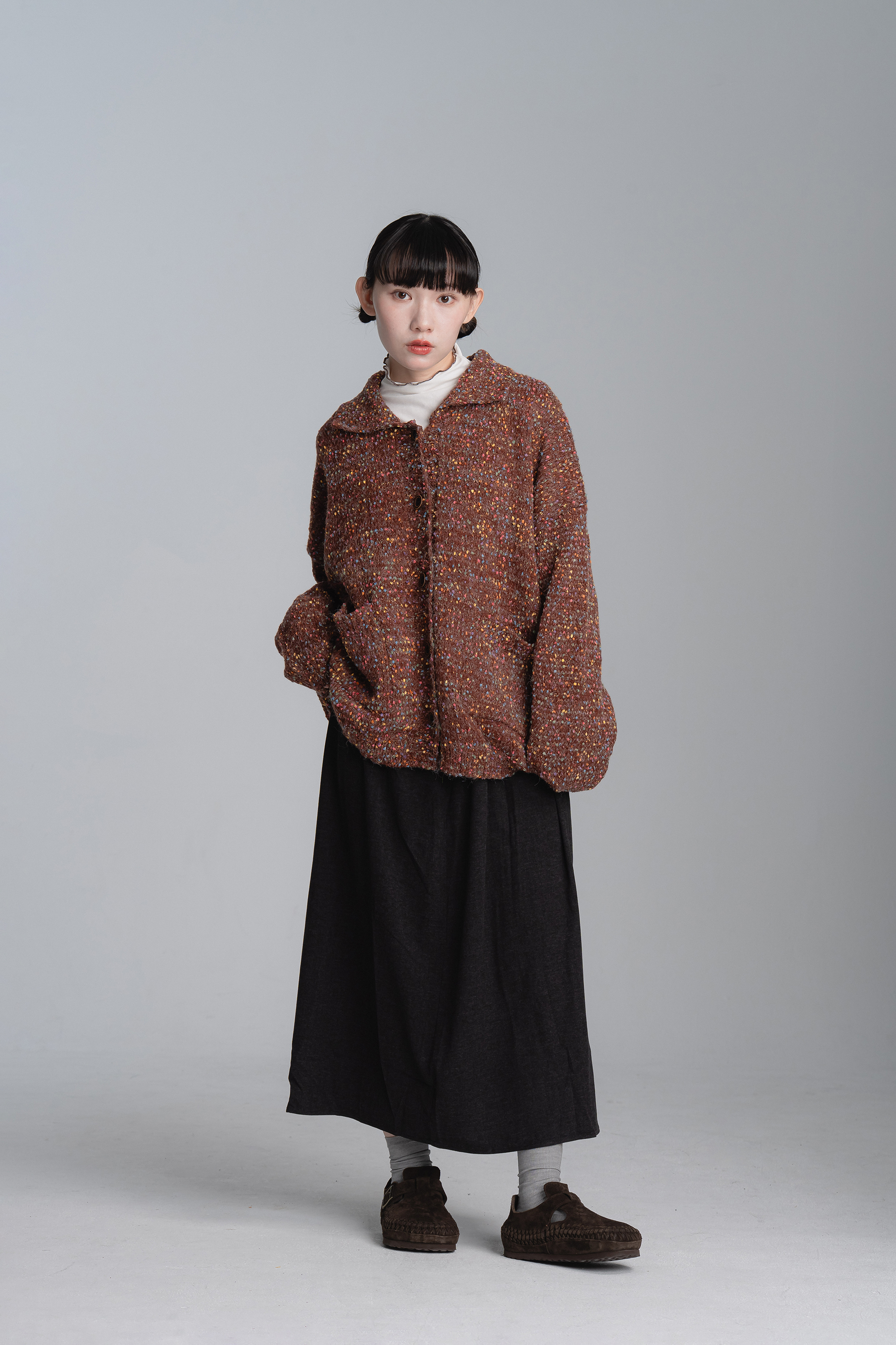 復古彩針織翻領毛衣 3色