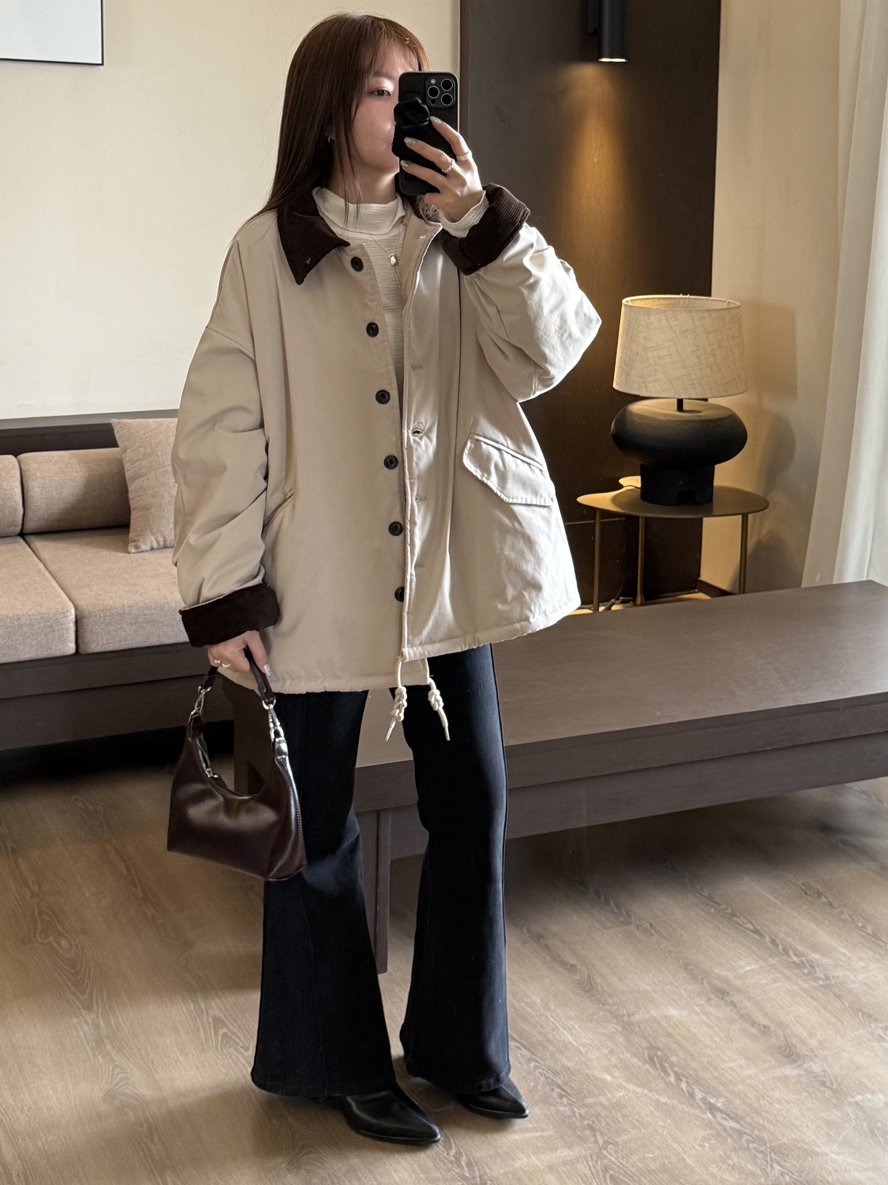 巴恩風羊羔毛大版外套