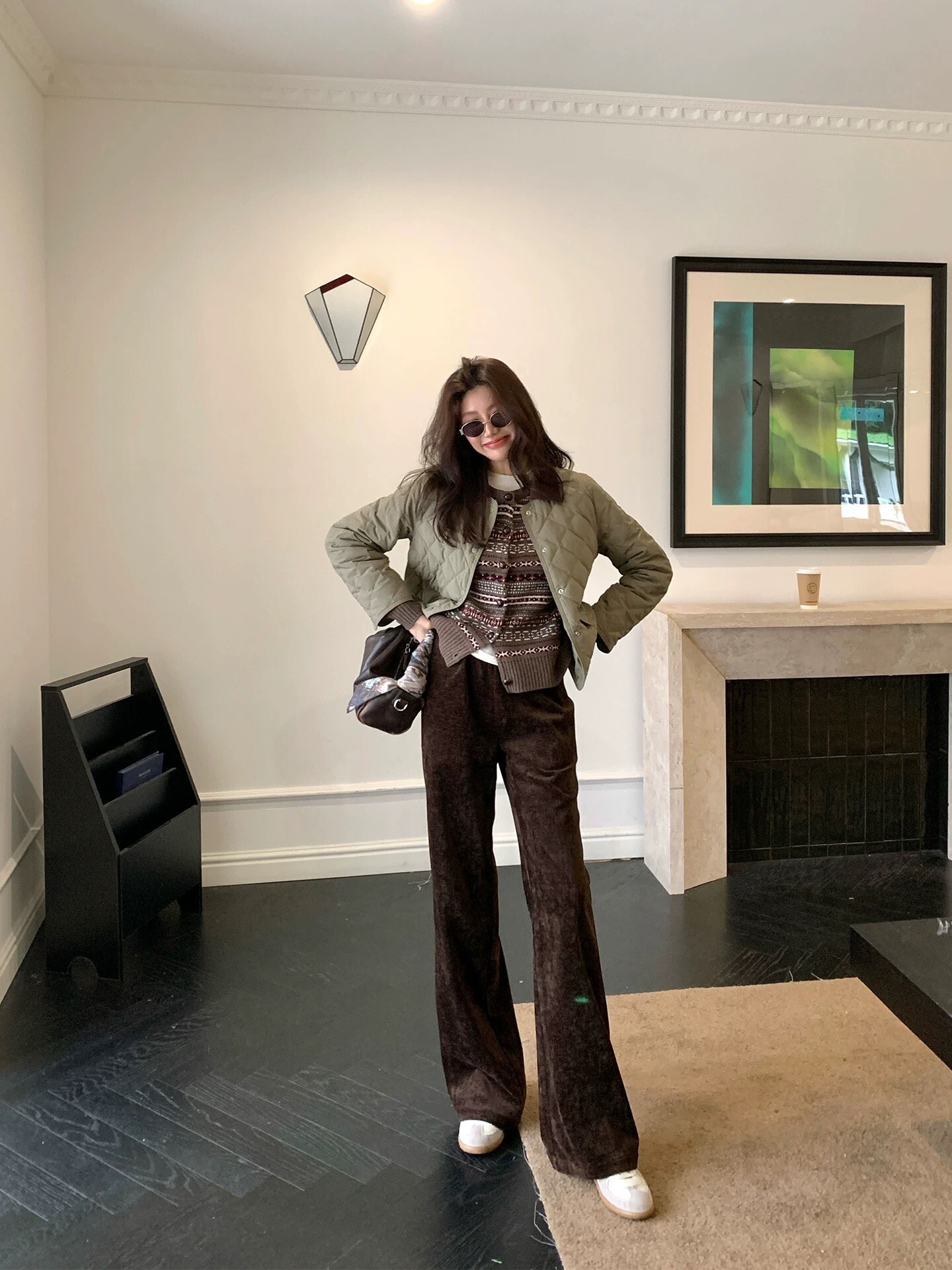 鬆緊腰法蘭絨微喇叭褲休閒長褲-S-XL / 3色 (Elegant & Love)