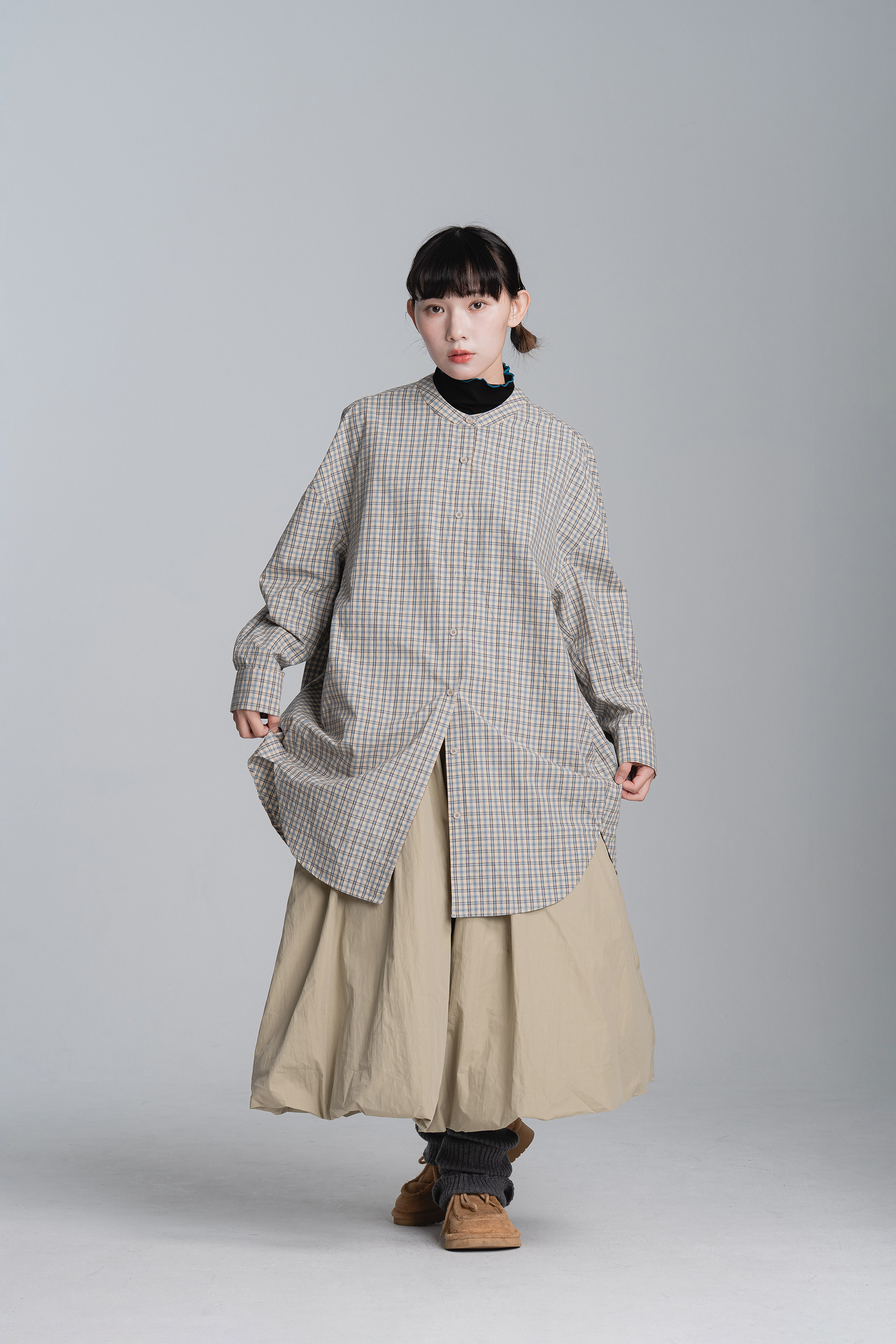 日系格紋長版襯衫 4色