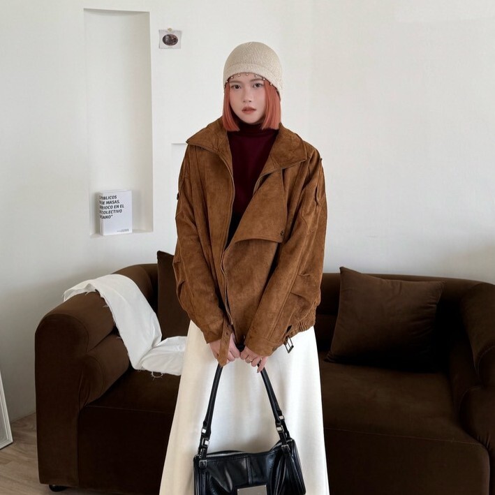 大膽裝酷!前一片式麂皮絨立領風衣外套
