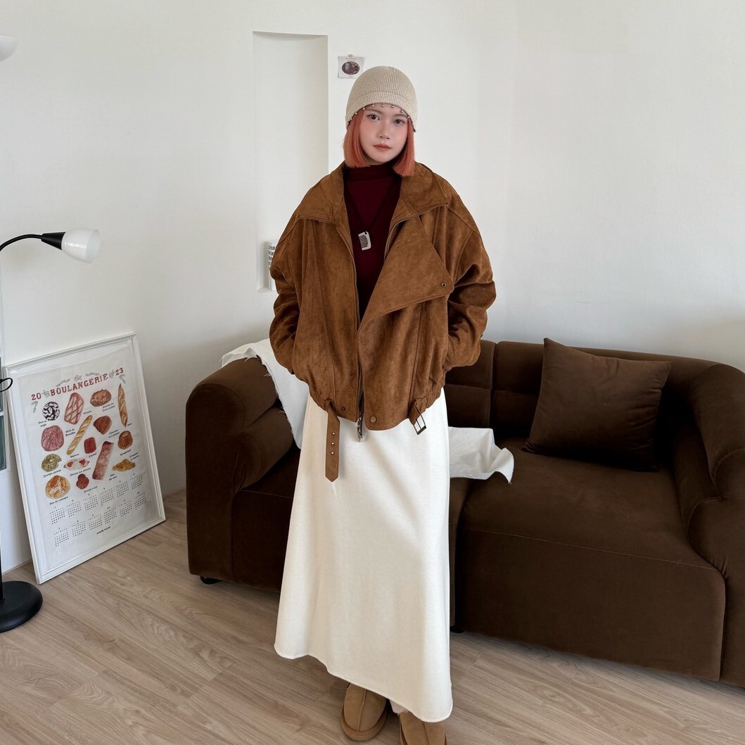 大膽裝酷!前一片式麂皮絨立領風衣外套