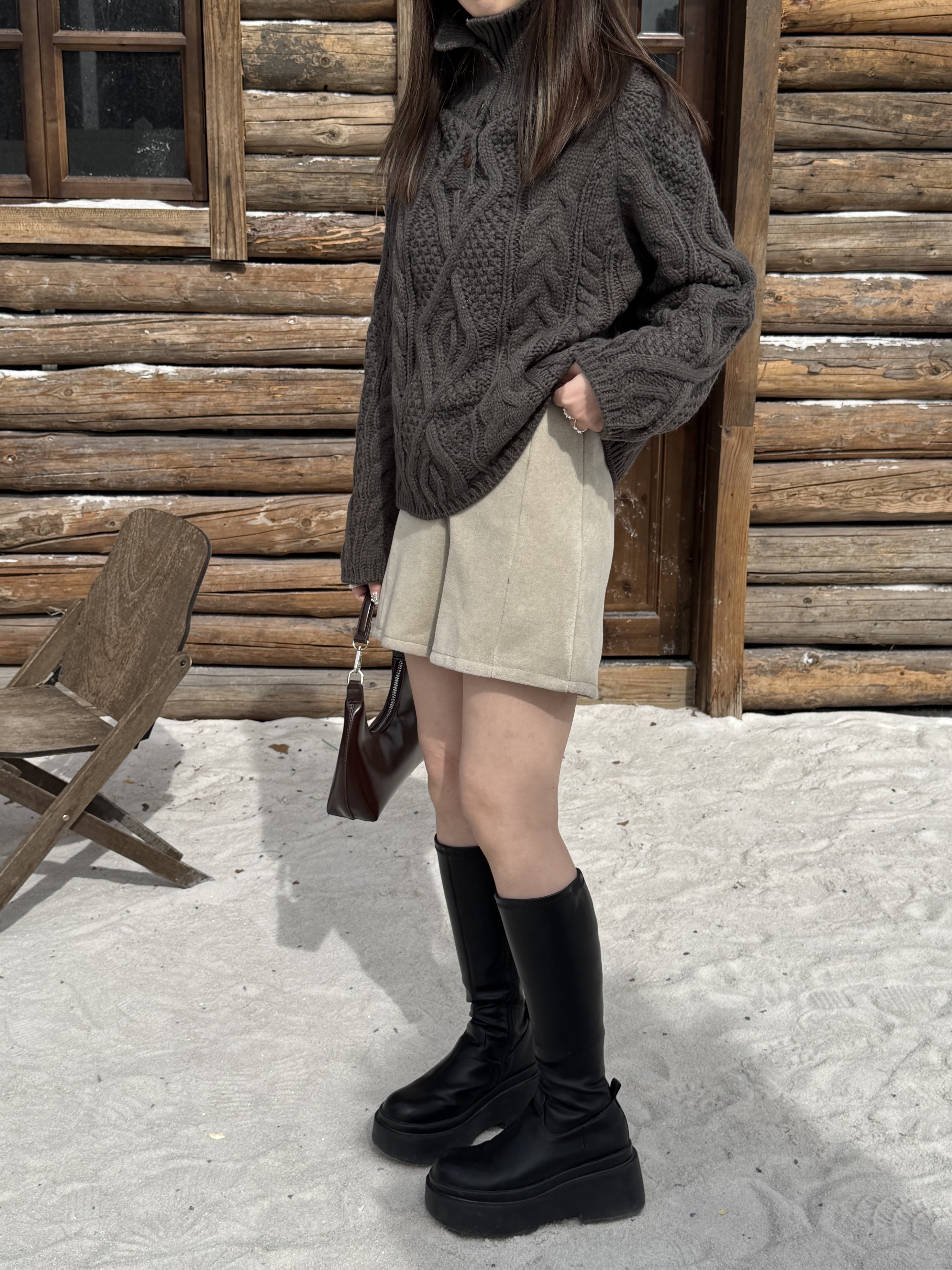 立領半鈕釦麻花毛衣