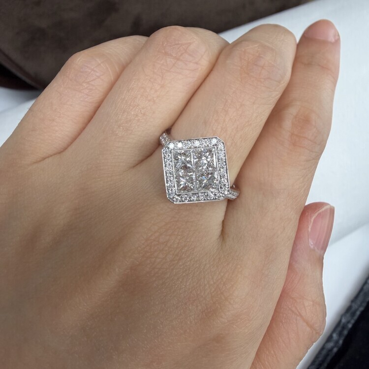 公主方形鑽石拼鑽戒指