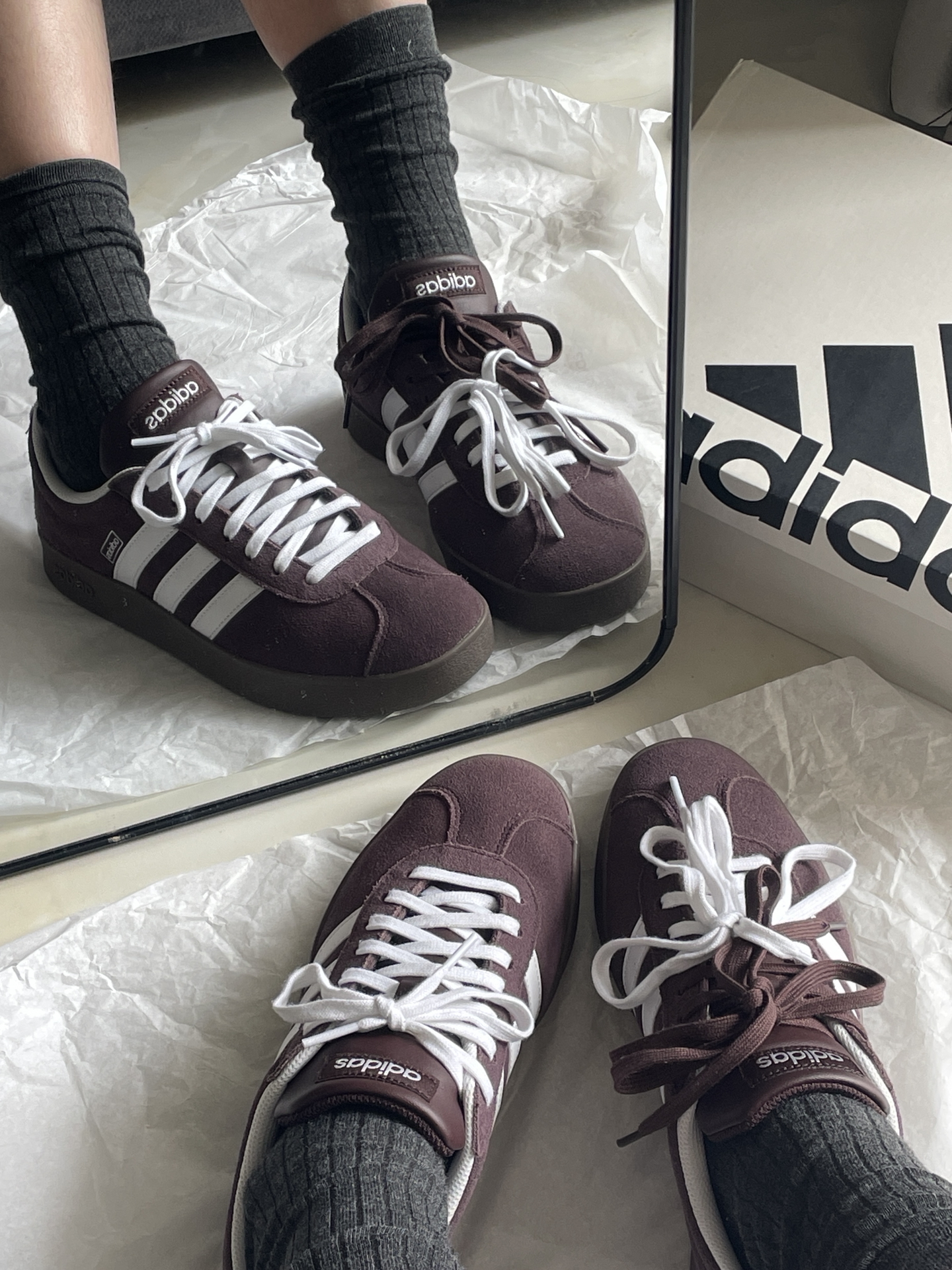 代購-Adidas VL COURT 2.0 深棕色 / 米白紅 男女同款 JR8318/JR8310