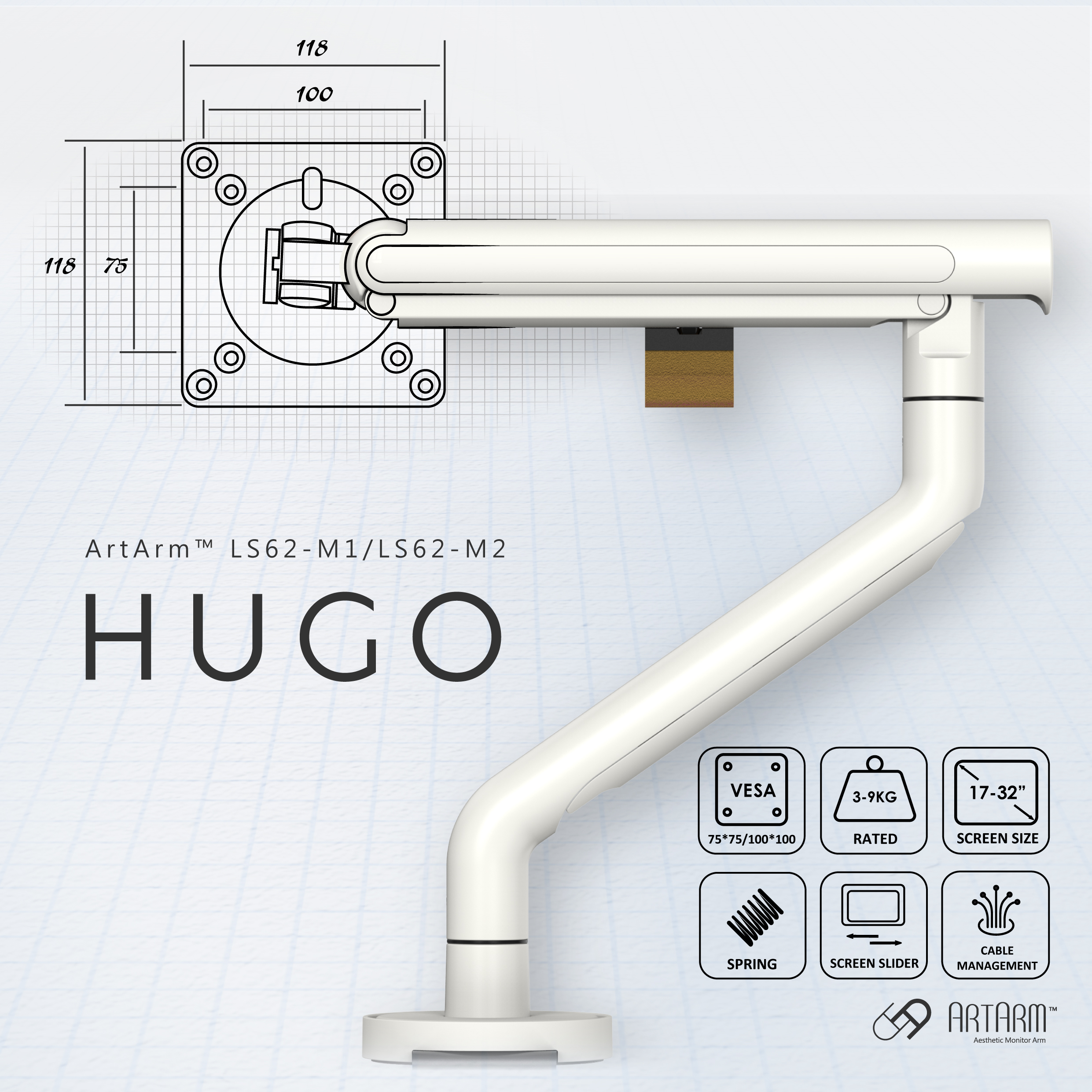 LS62-M1鋁合金彈簧式螢幕支架