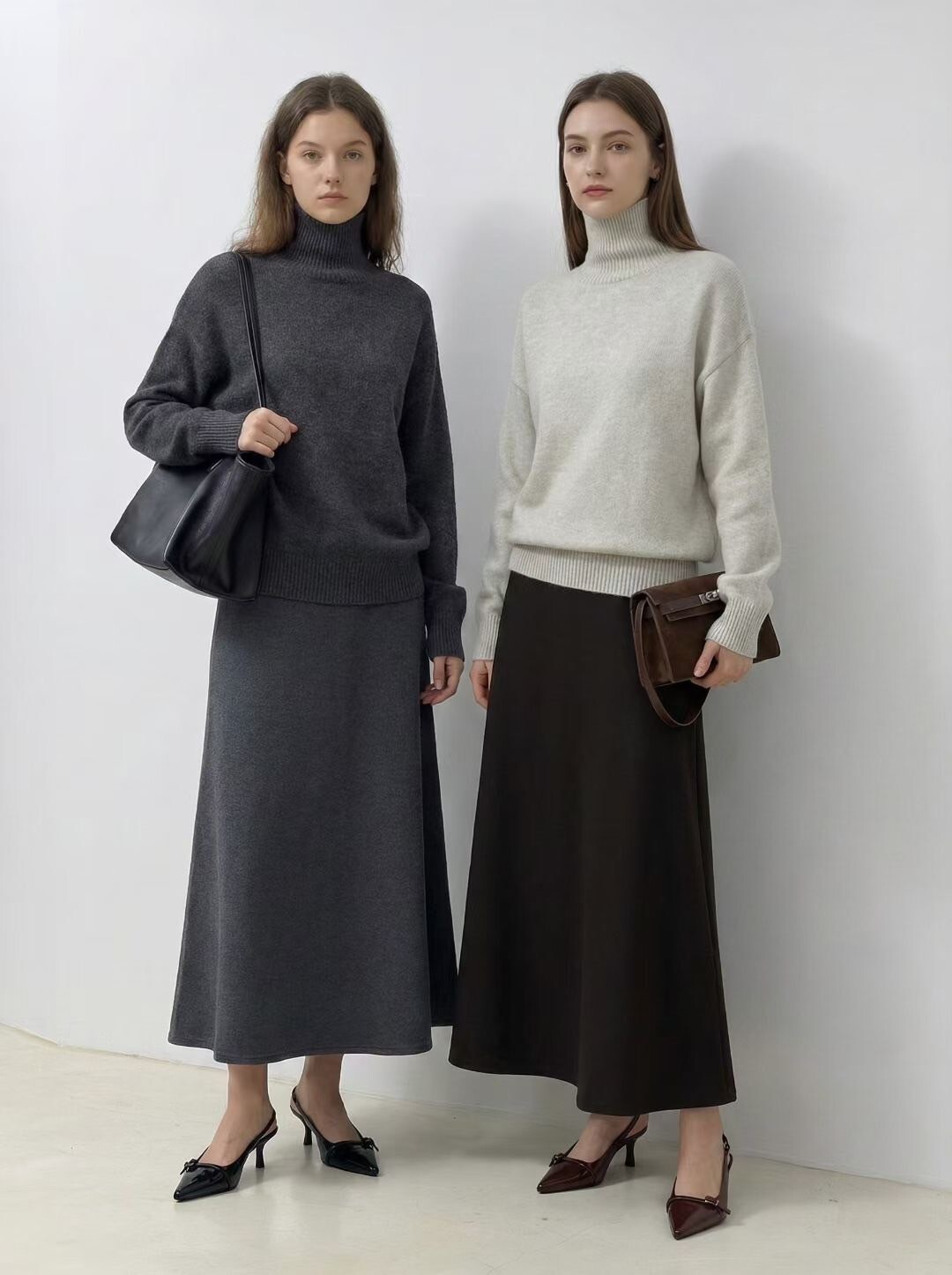 秋冬百搭色系內磨毛A字傘擺長裙-F / 4色