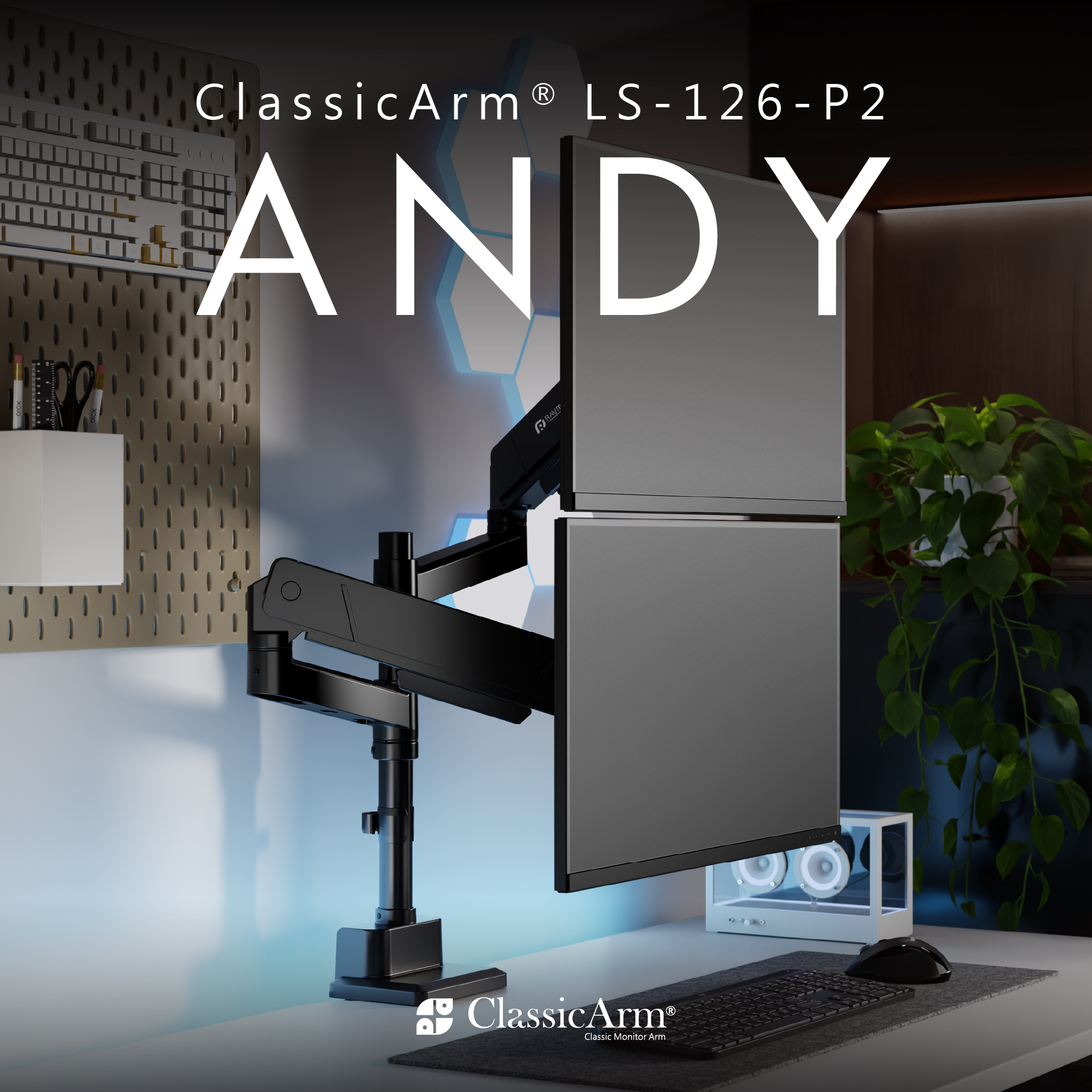 LS-126-P2氣壓式高承重雙螢幕支架