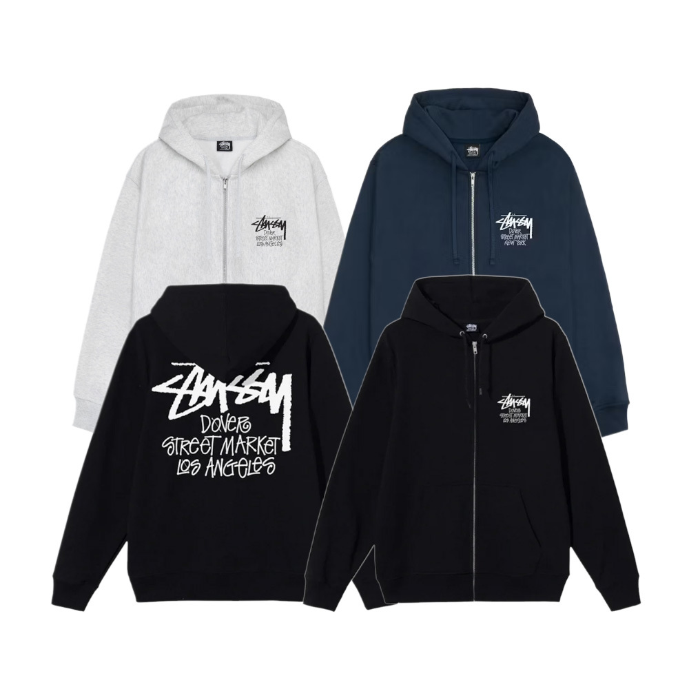 Stussy Stock DSM Los Angeles zip hood 海軍藍/黑/淺灰 連帽外套 3973993