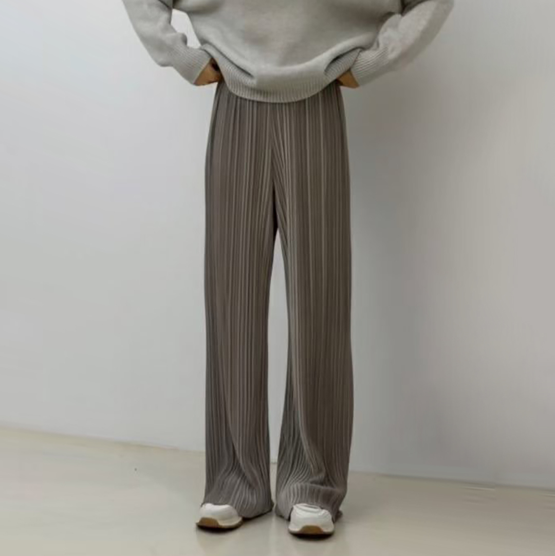 鬆緊腰質感色系直線織紋感休閒長褲-F / 4色