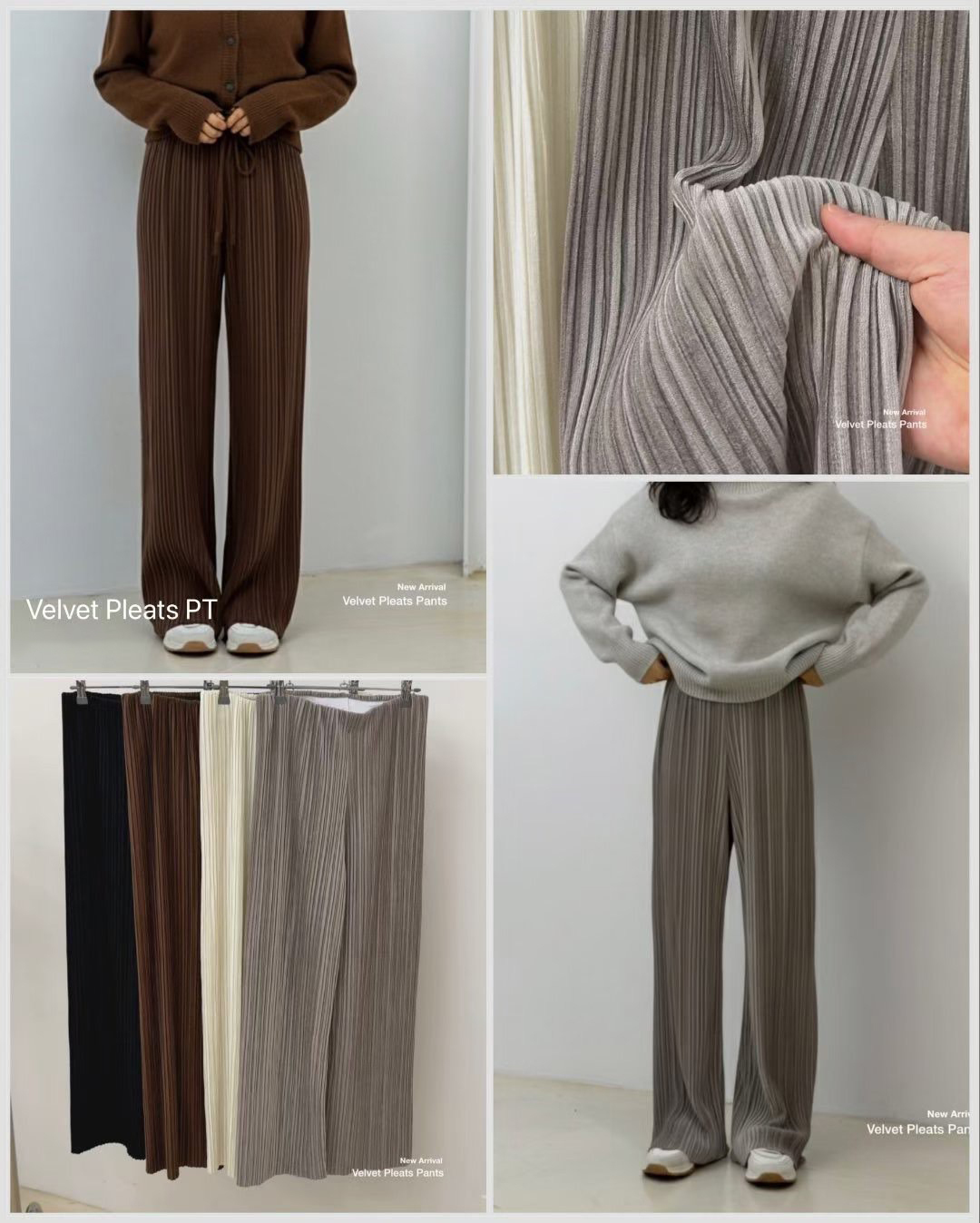 鬆緊腰質感色系直線織紋感休閒長褲-F / 4色