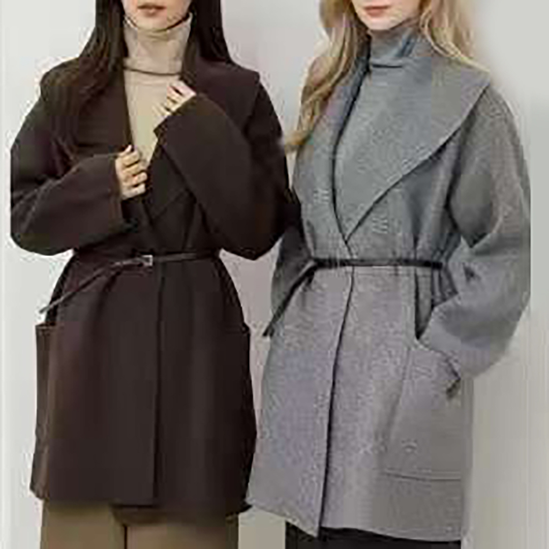 50%羊毛大翻領口袋造型開襟短大衣外套 / 4色