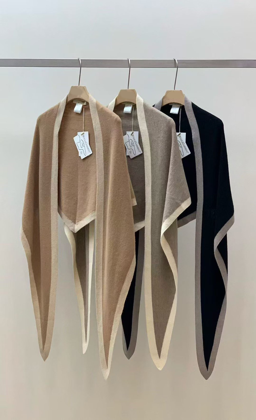 簡約配色滾邊針織罩衫披肩 / 3色