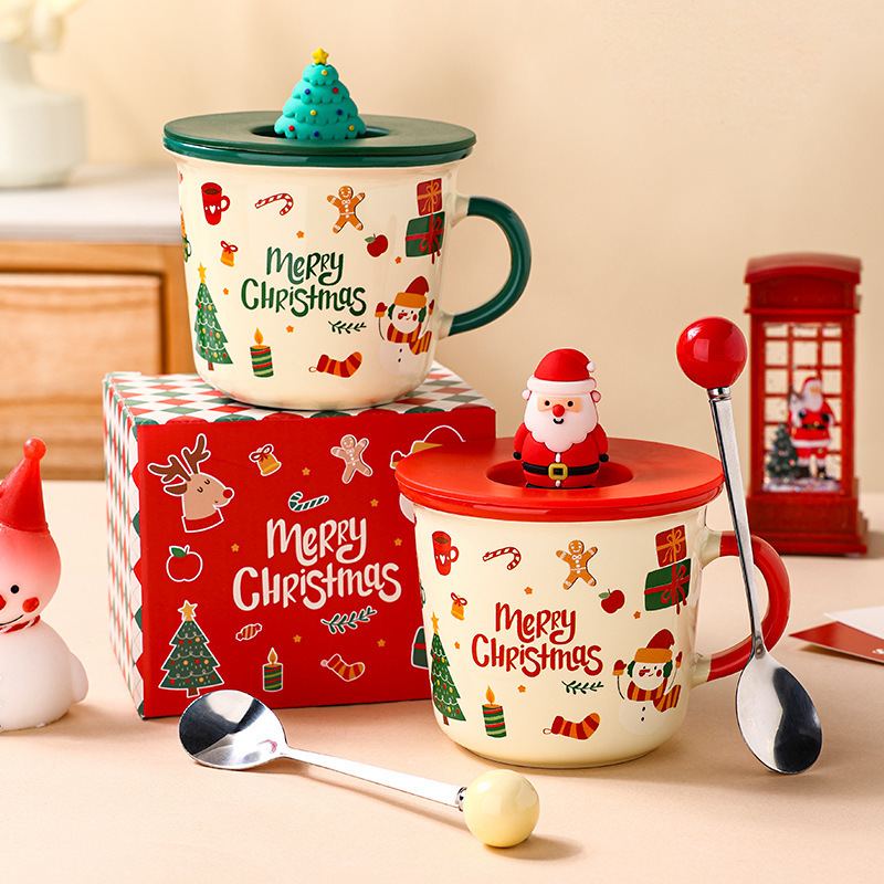 Christmas Ceramic Mug with Lid & Spoon
