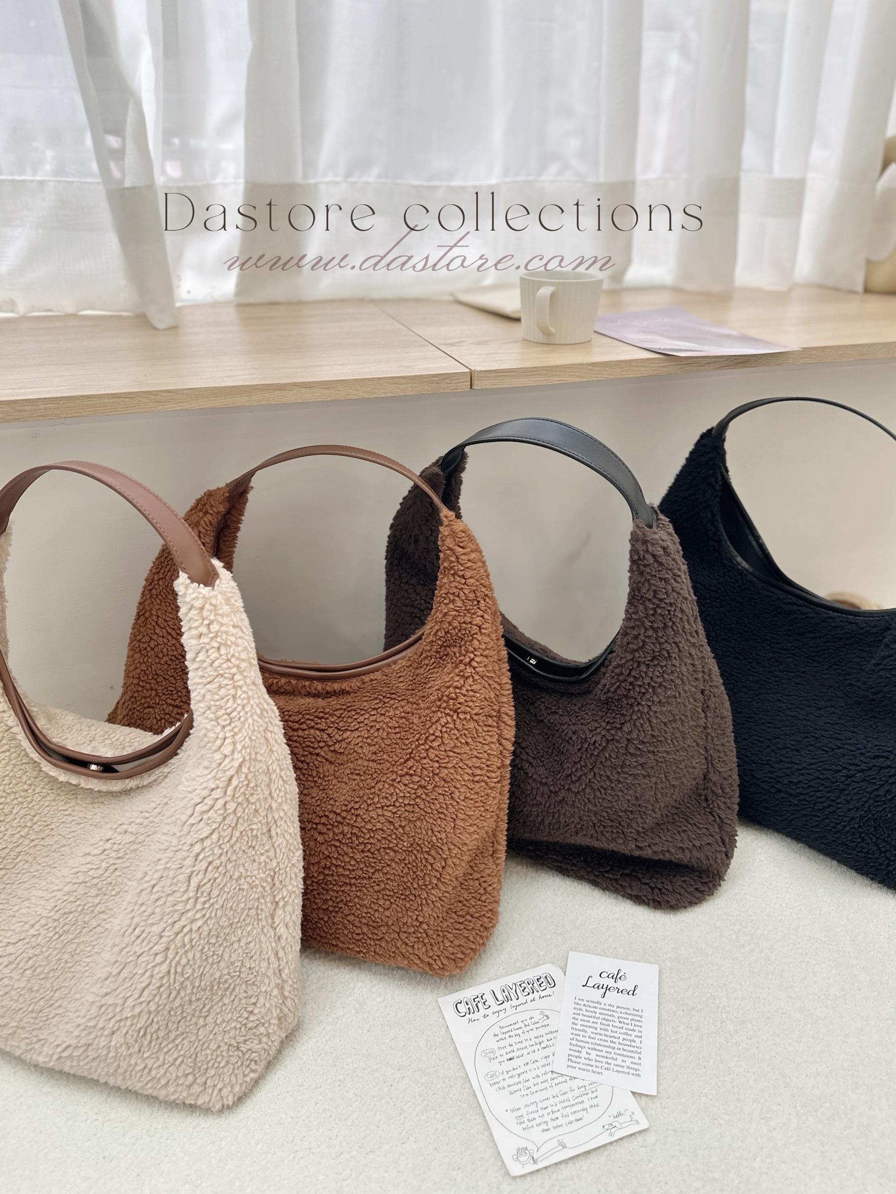 撞色羊羔毛拼接托特包