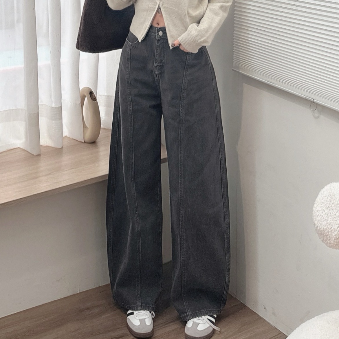 復古水洗牛仔彎刀褲/二色