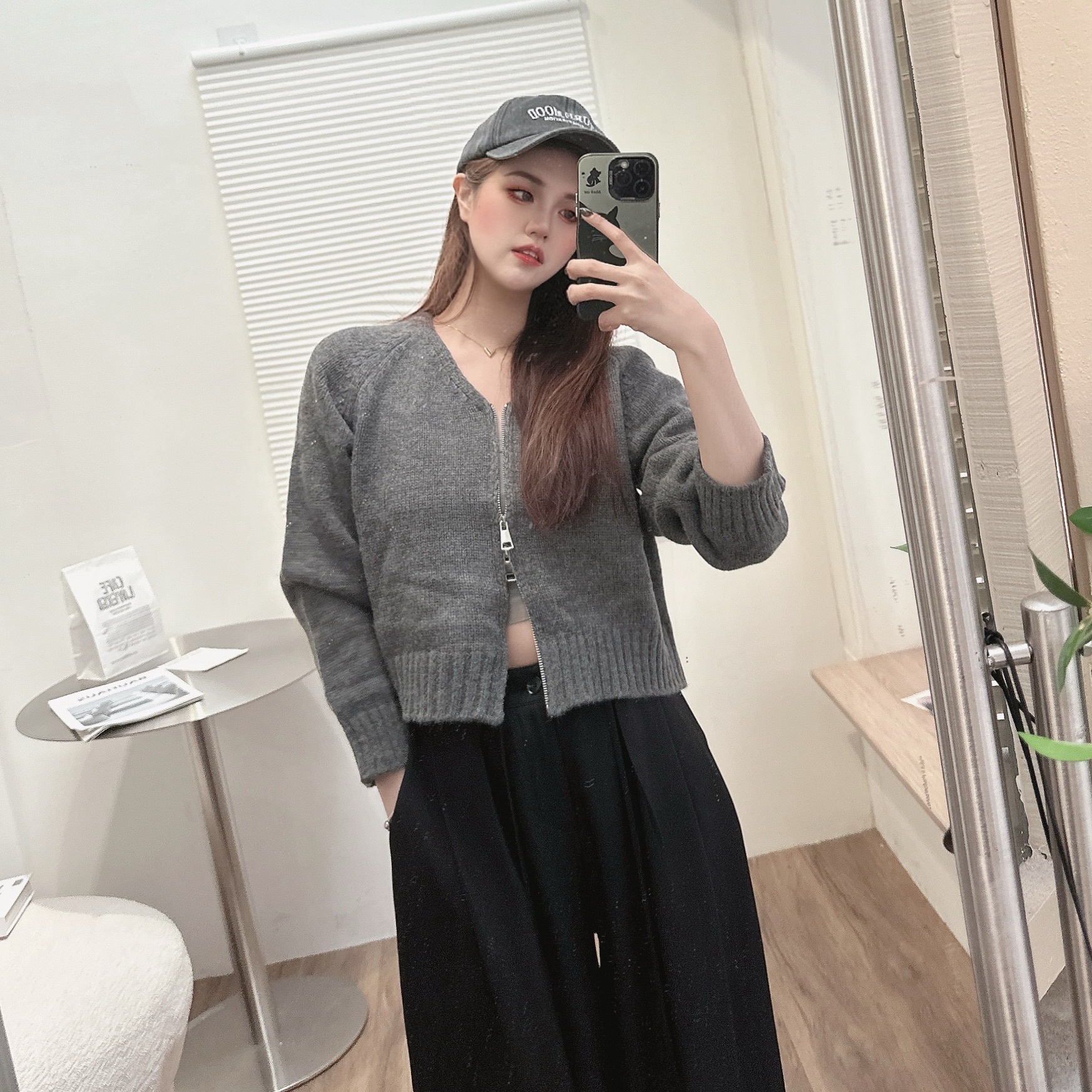 雙拉鍊圓領針織毛衣/二色