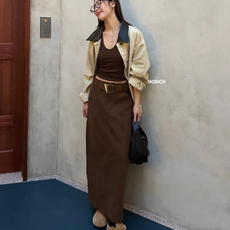 𝐍𝐨𝐯.𝟐𝟓 / 82161 - 復古絨長裙附皮帶 S-XL咖色