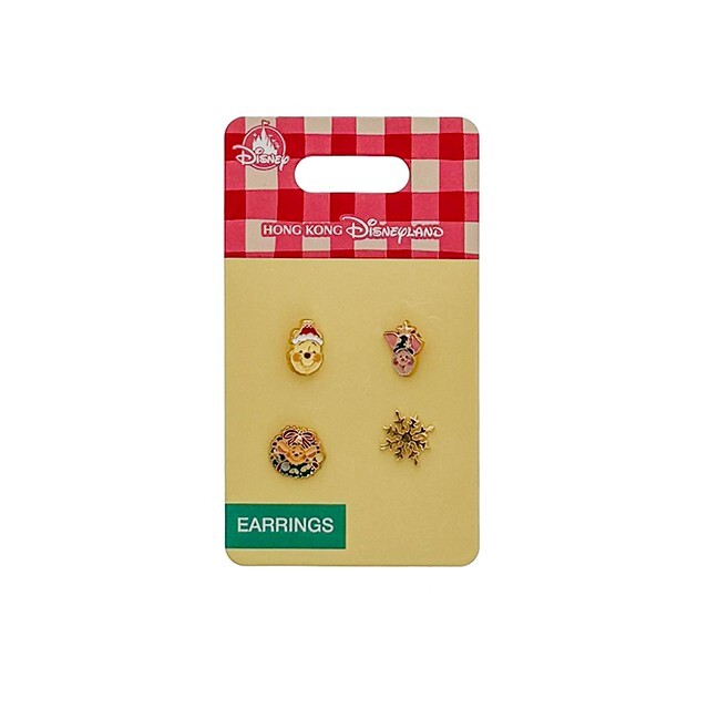 聖誕節系列 小熊維尼 Winnie the Pooh 大頭 花環 雪花 造型 耳環 4入組 首飾 -香港迪士尼樂園