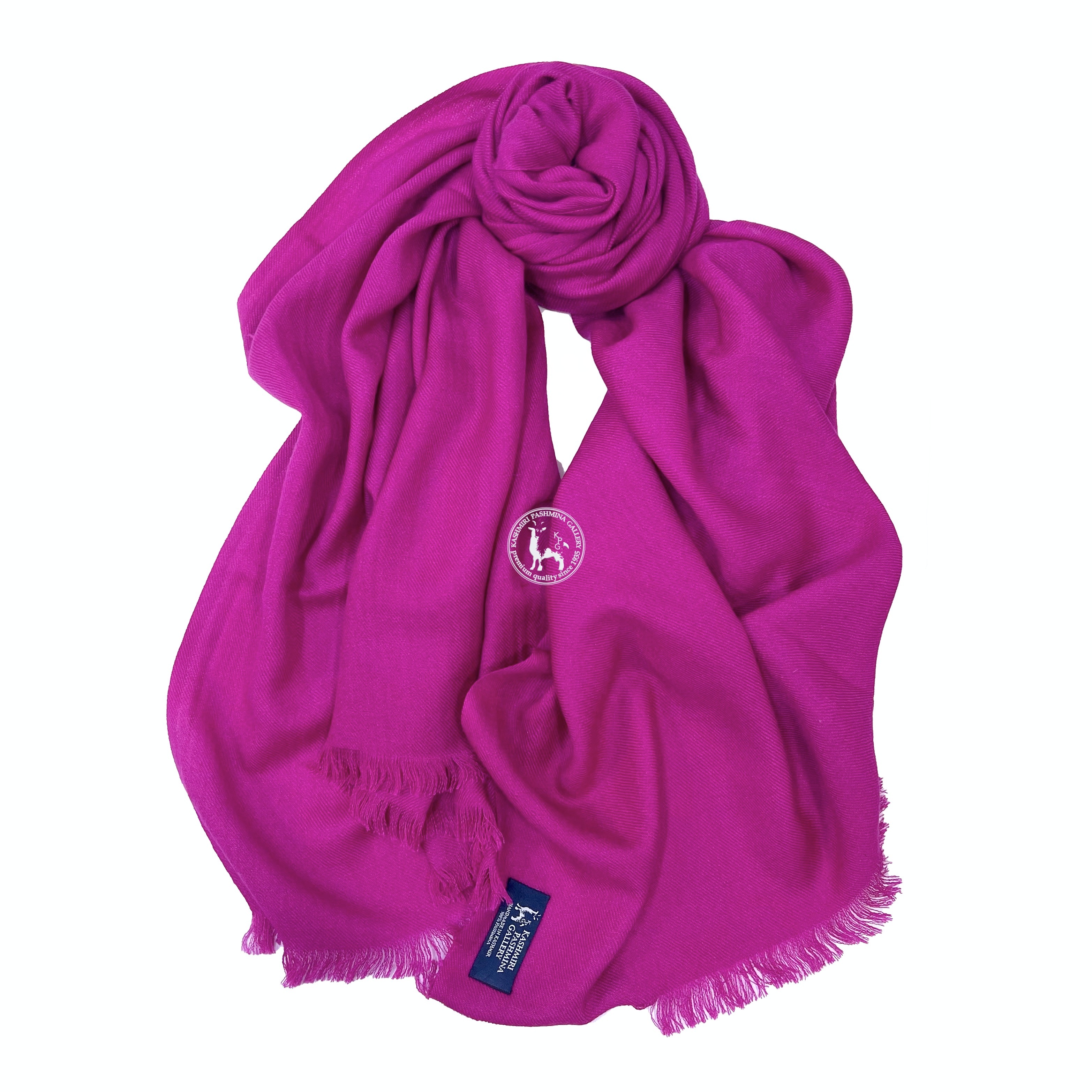 桃紅色喀什米爾四層手工編織羊絨圍巾