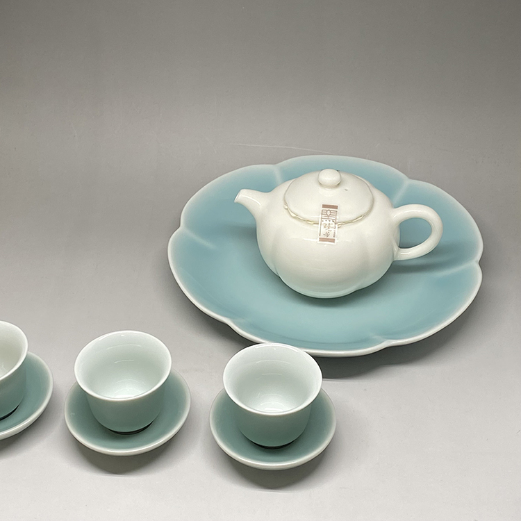 茶香自在】曉芳窯蔡曉芳大師豆青品茗杯托茶杯對杯組