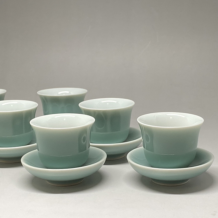 茶香自在】曉芳窯蔡曉芳大師豆青品茗杯托茶杯對杯組