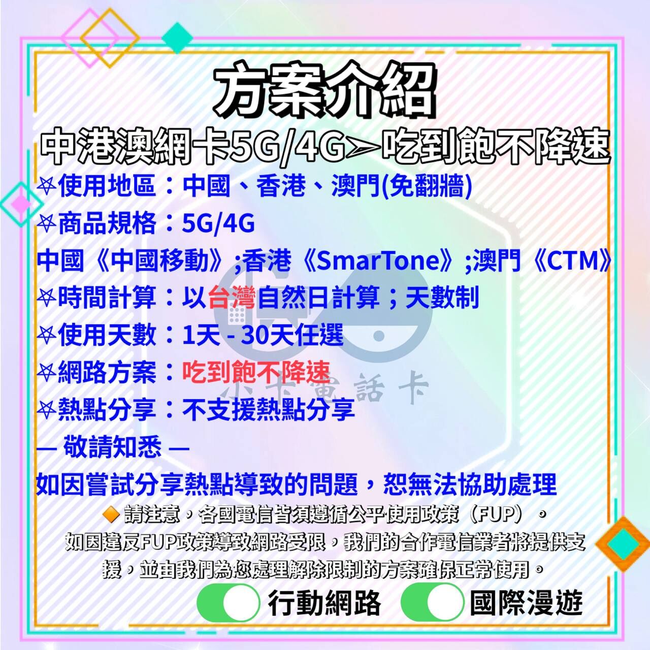 【SIM卡】中港澳上網卡｜吃到飽無限流量·不降速·中國香港澳門通用〈隨插即用、免翻牆、現貨寄送〉