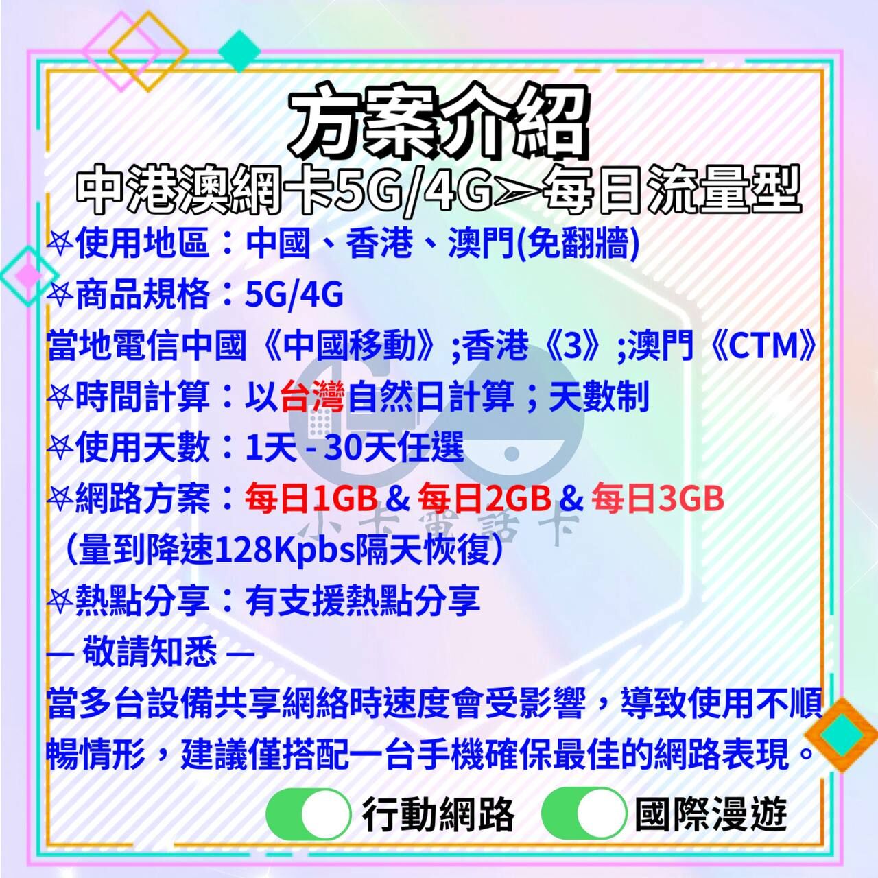 【SIM卡】中港澳上網卡｜每日型·中國香港澳門通用〈隨插即用、免翻牆、現貨寄送〉