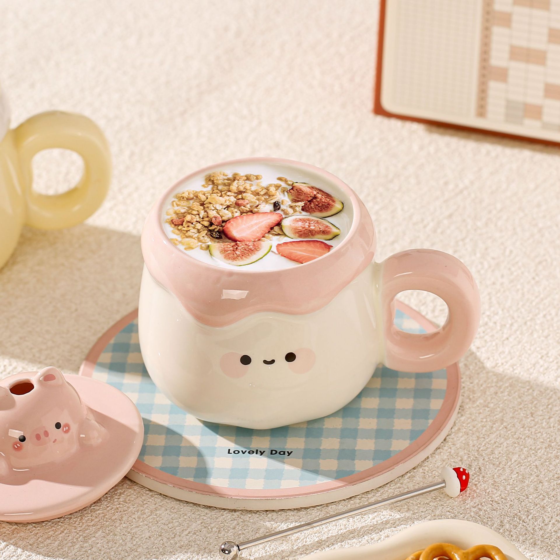 Painted Pet Ceramic Mug with Lid & Spoon