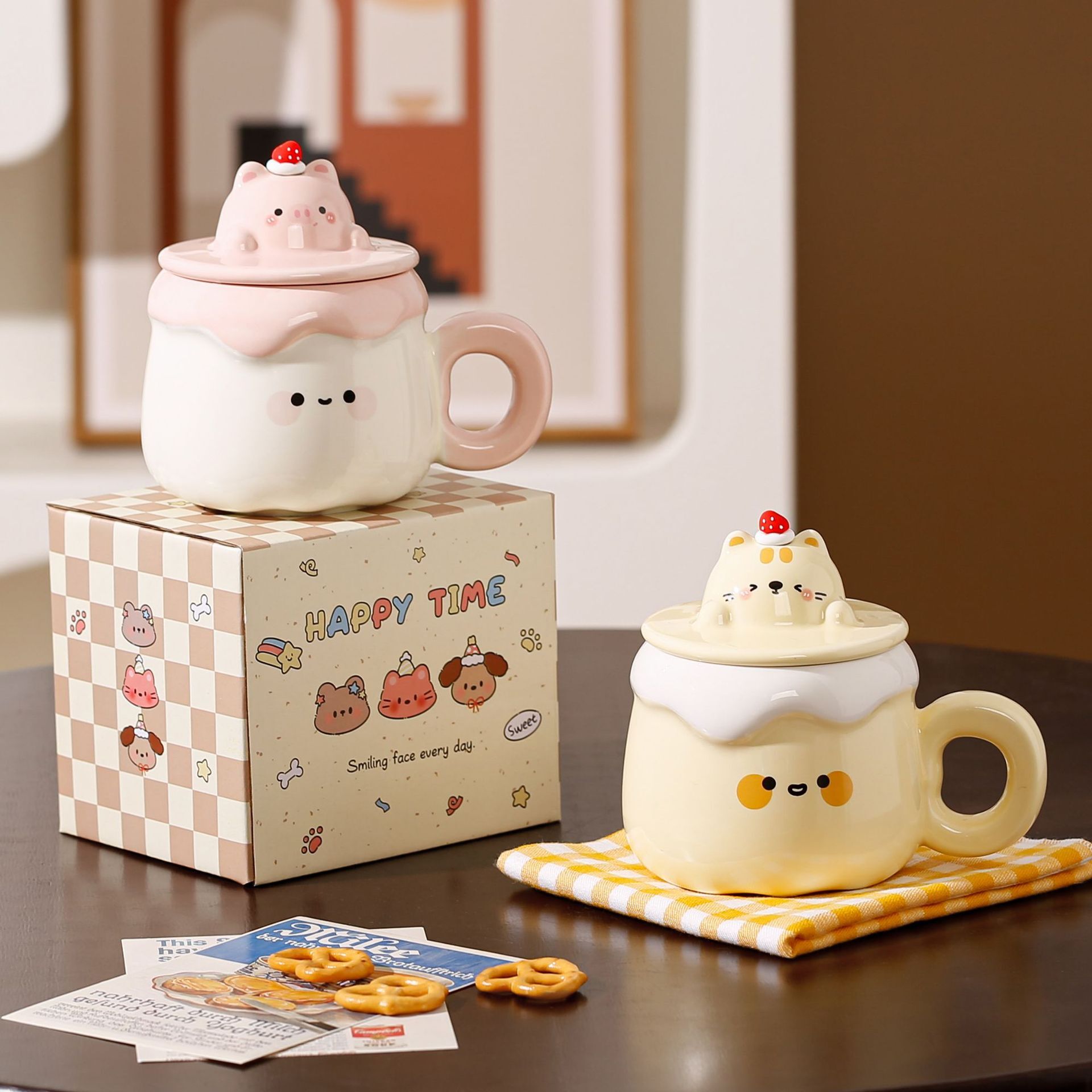 Painted Pet Ceramic Mug with Lid & Spoon