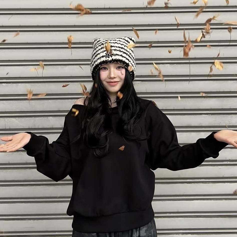 MLB X KARINA 柳智敏 貓耳帽 NY 紐約洋基隊 紅襪隊 道奇隊 韓國限定 卡寶同款 針織毛帽 條紋/水藍/粉紅