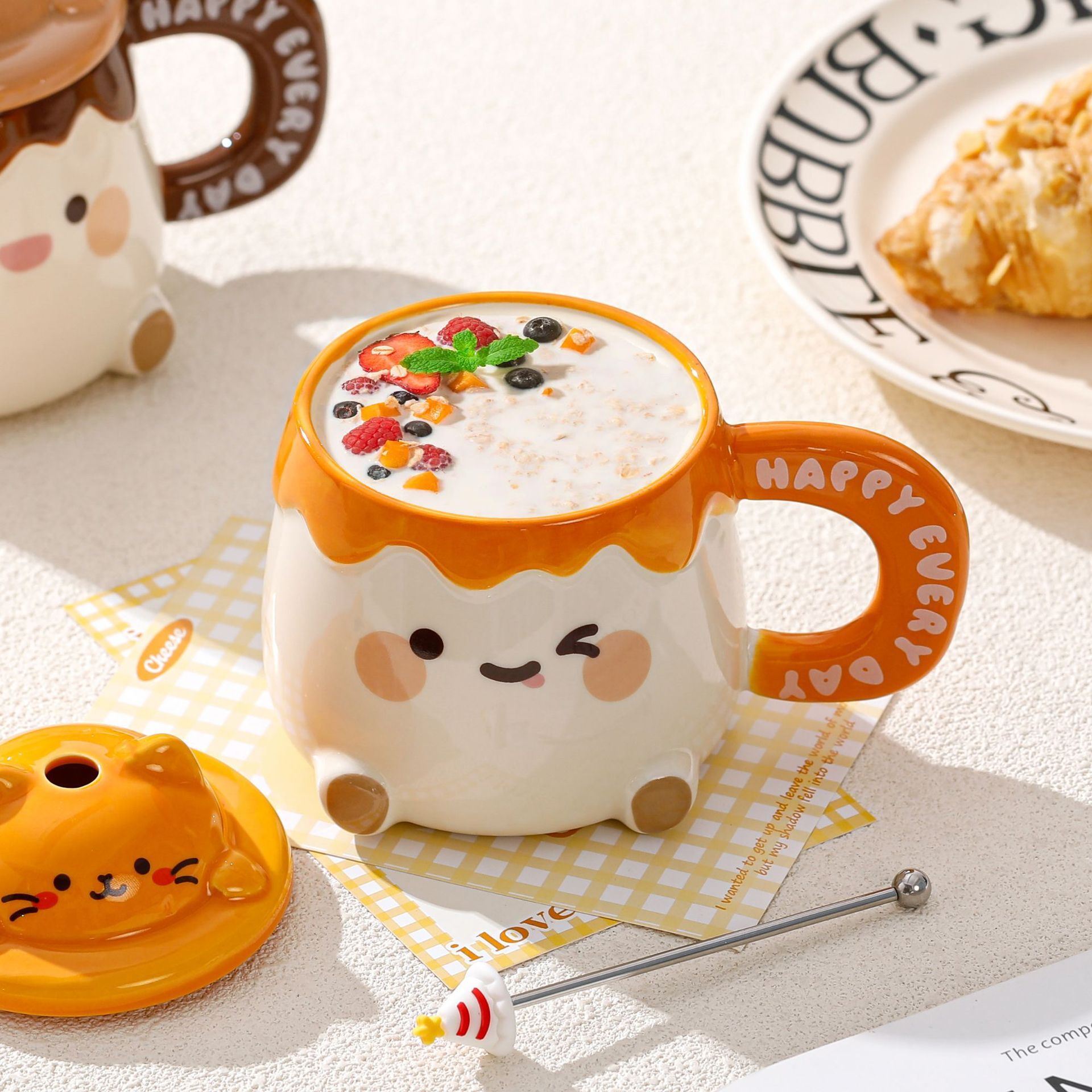 Cartoon Birthday Cake Mug with Lid & Spoon