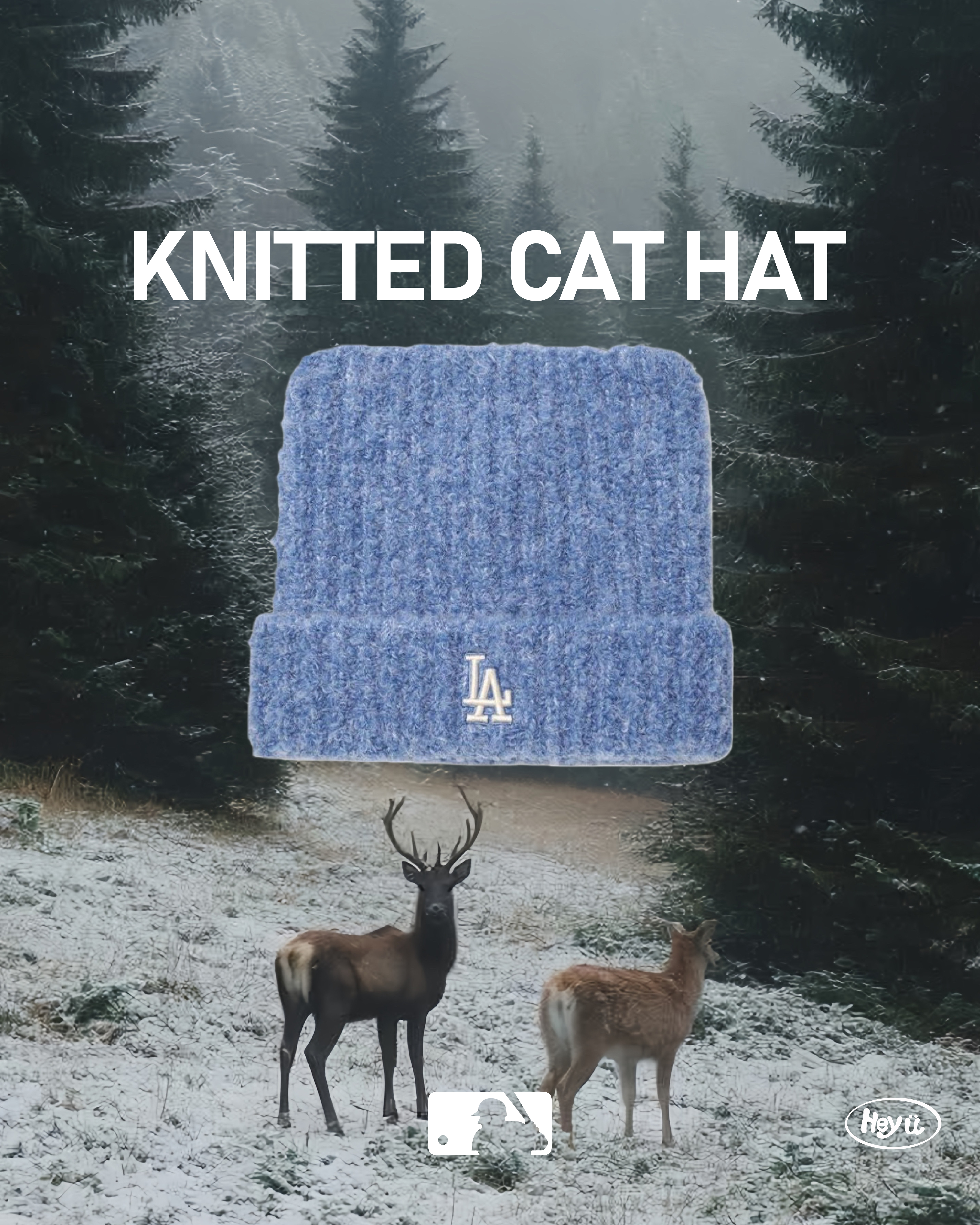 MLB  超Q😍貓耳針織帽 (LA淺藍)