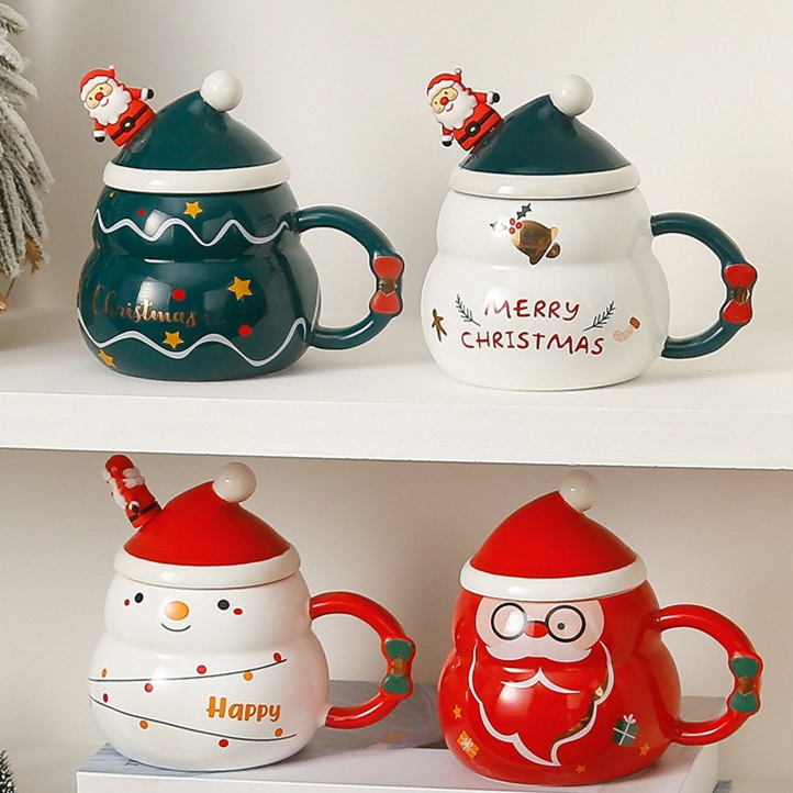 Creative Christmas Ceramic Mug with Lid & Spoon