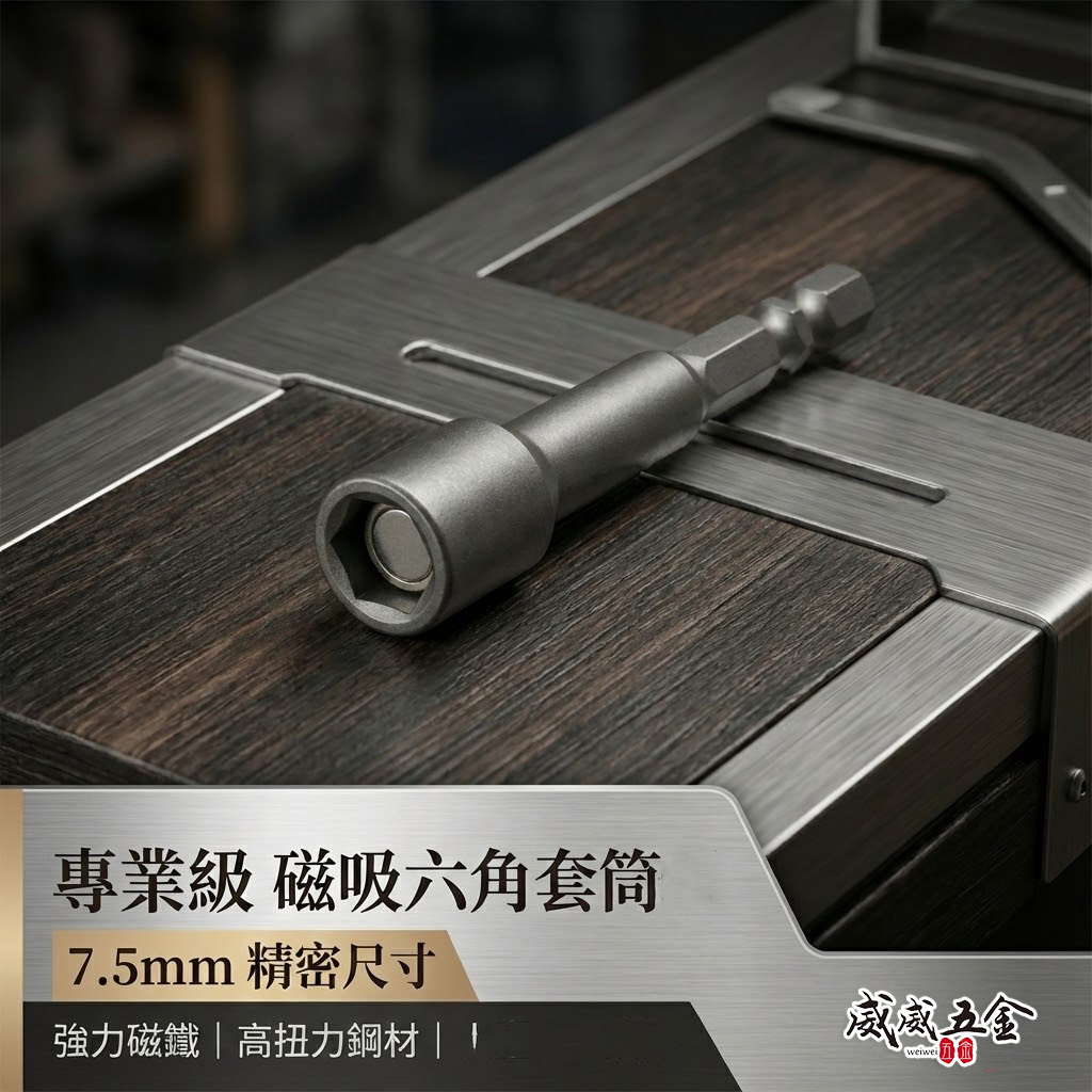 龍之印｜7.5mm 長 65mm 水泥壁釘專用套筒｜雙溝六角附磁套筒 六角柄磁性套筒 磁鐵六角套筒｜台灣製