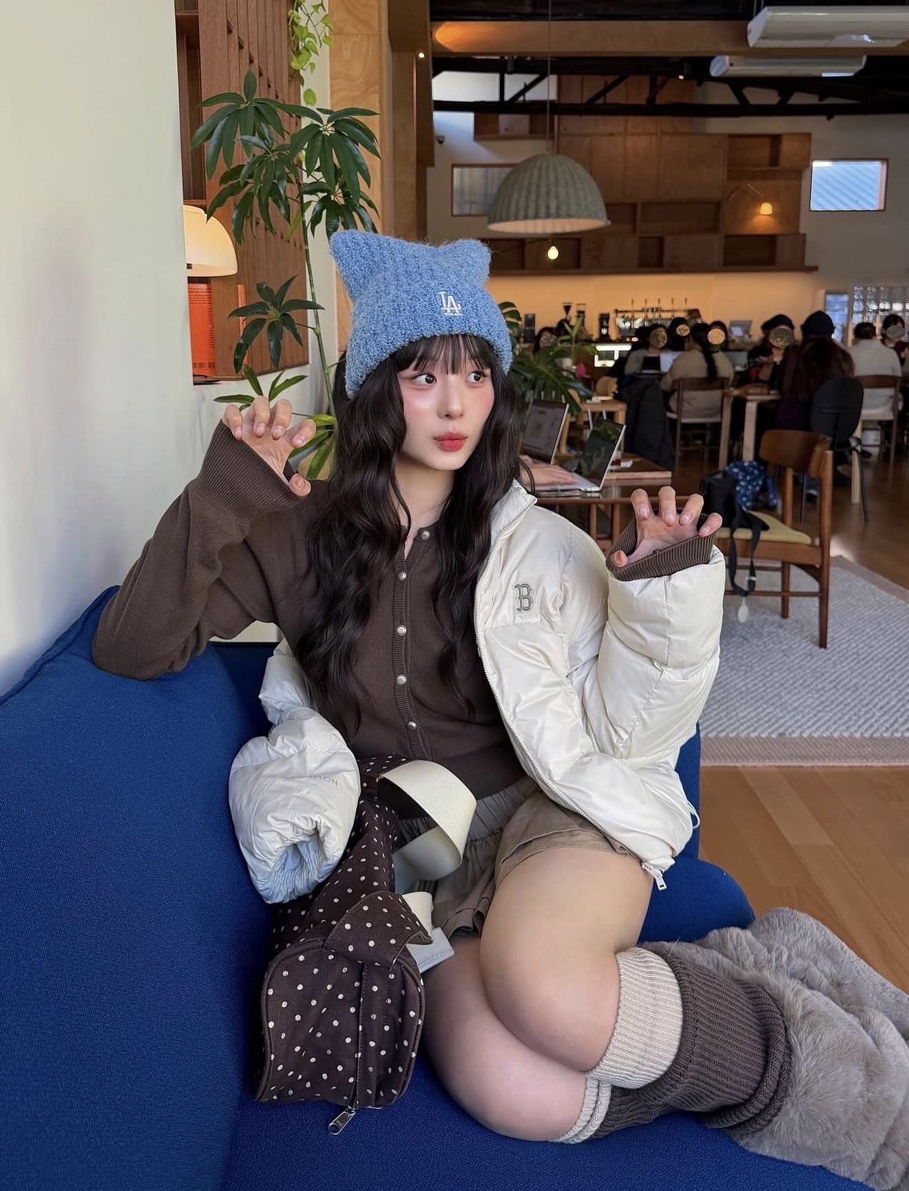 MLB  超Q😍貓耳針織帽 (LA淺藍)